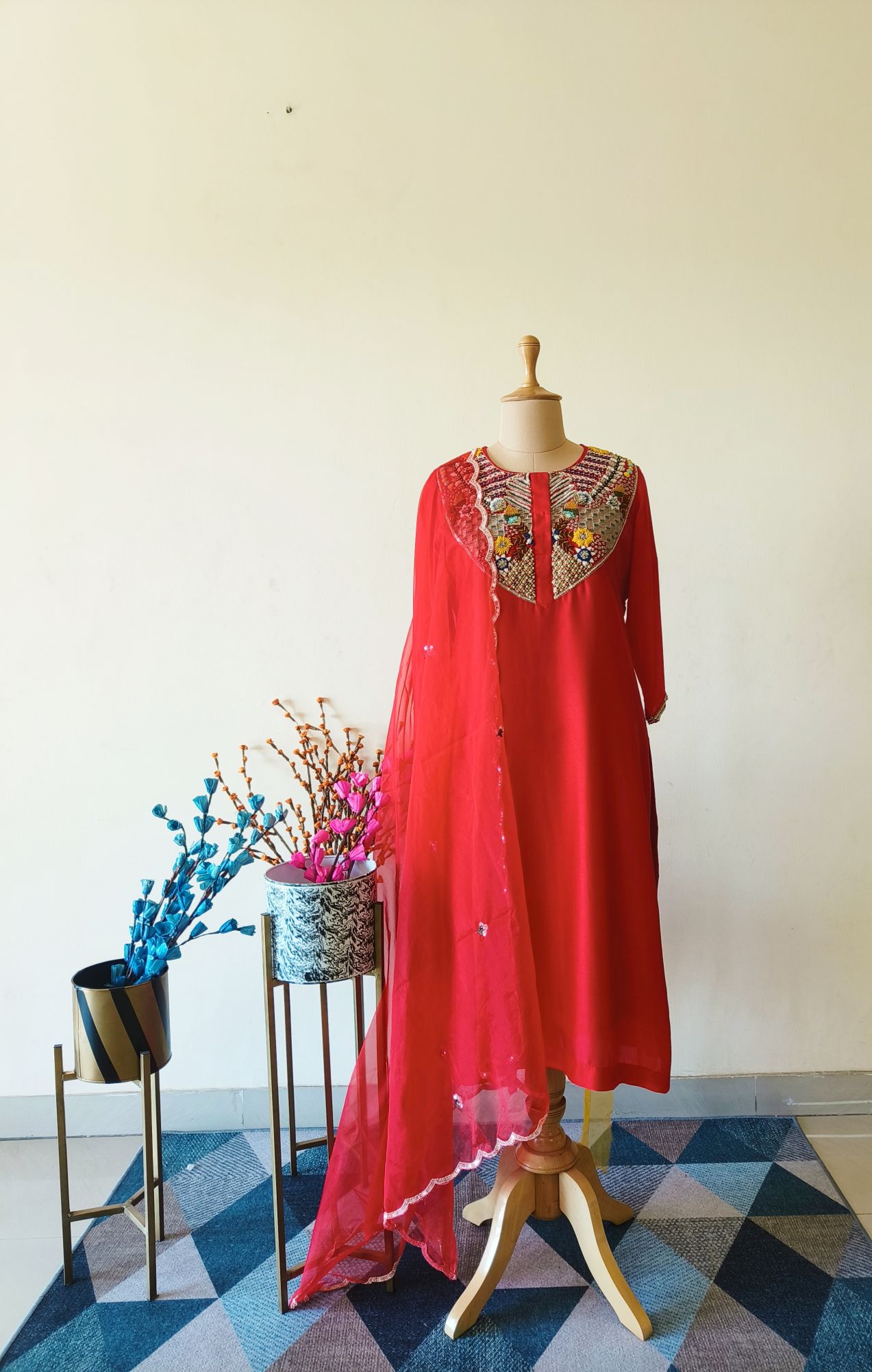 RED THREAD AND BEAD SUIT SET