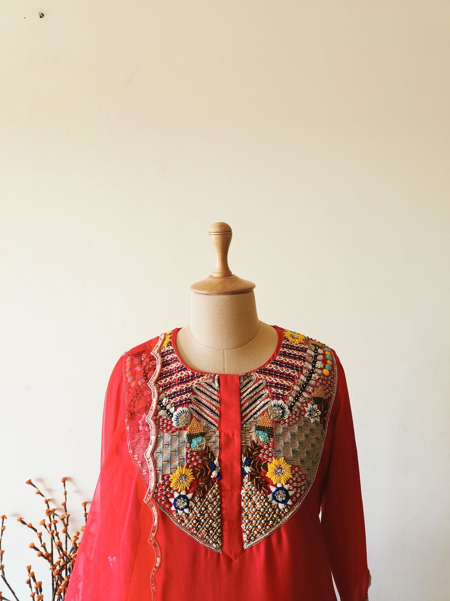 RED THREAD AND BEAD SUIT SET