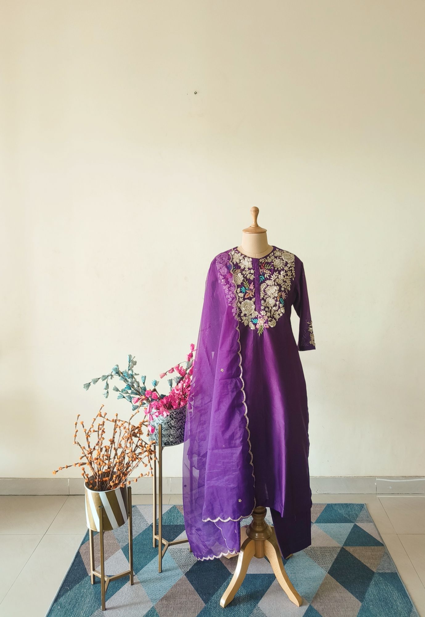 PURPLE DABKA AND THREAD SUIT SET