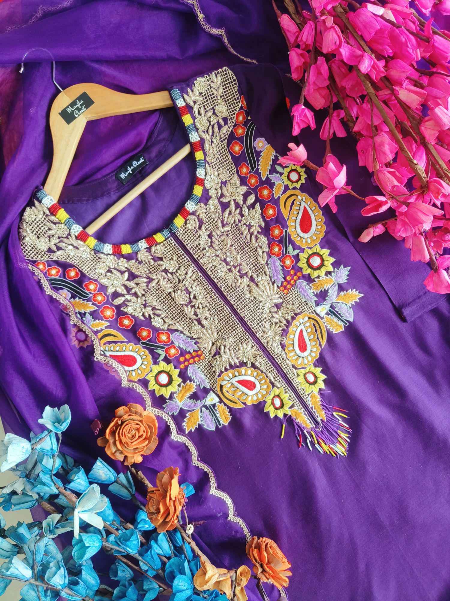 PURPLE THREAD AND DABKA SUIT SET