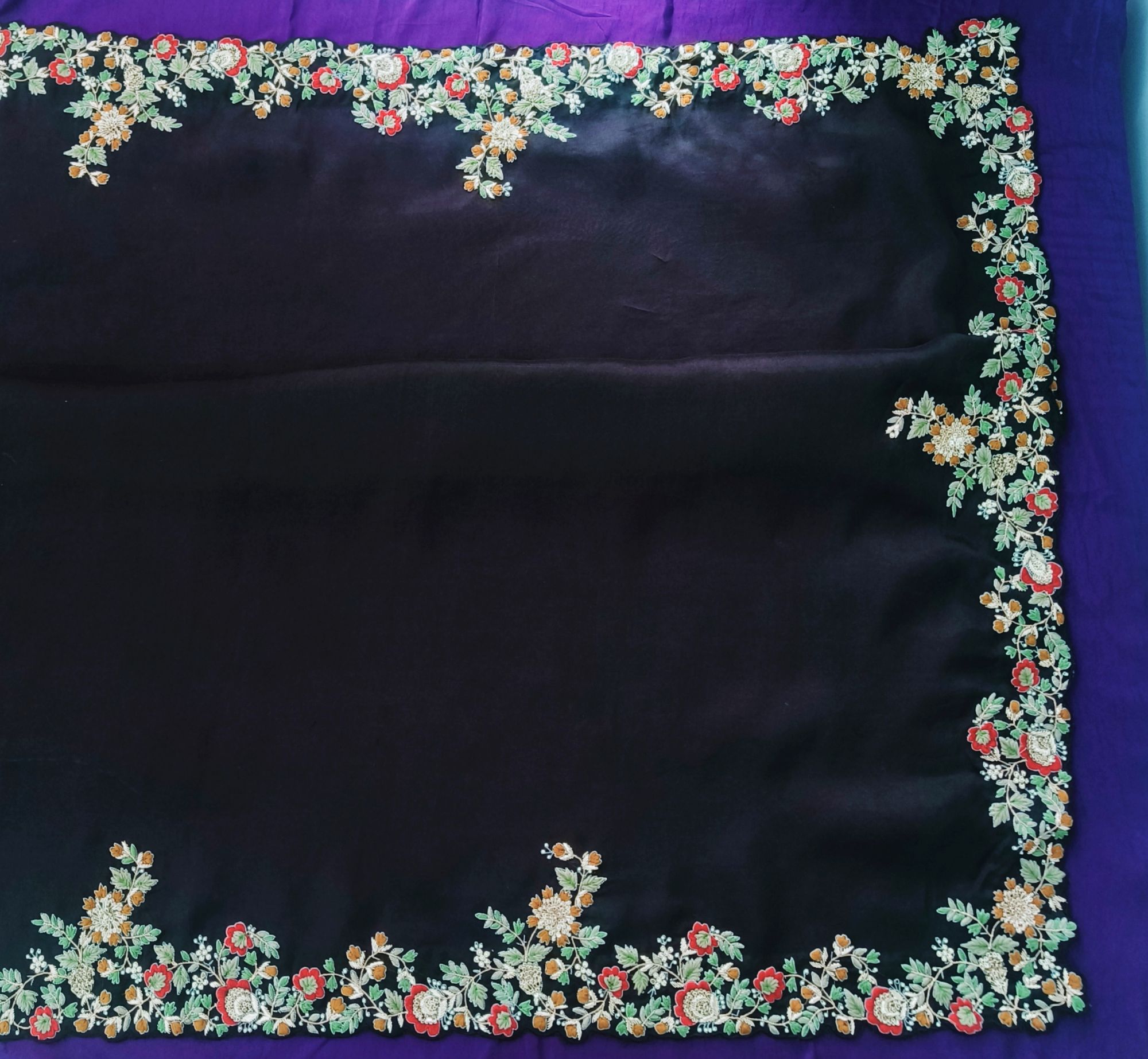 BLACK ORGANZA THREAD AND DABKA SAREE