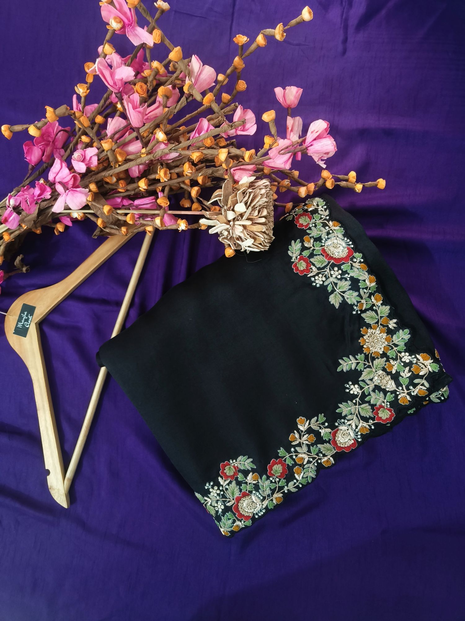 BLACK ORGANZA THREAD AND DABKA SAREE