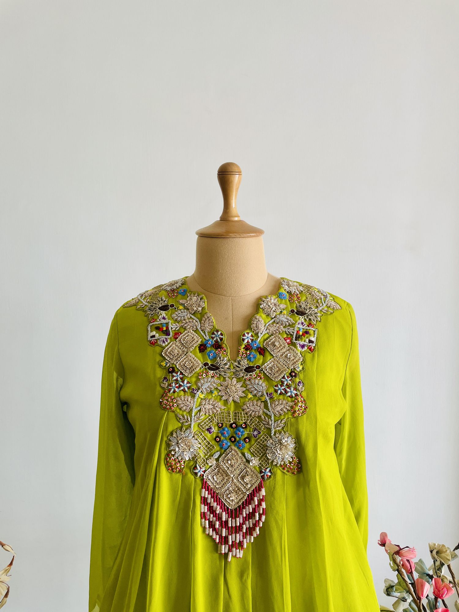 LIME GREEN SET WITH DRAPE SKIRT