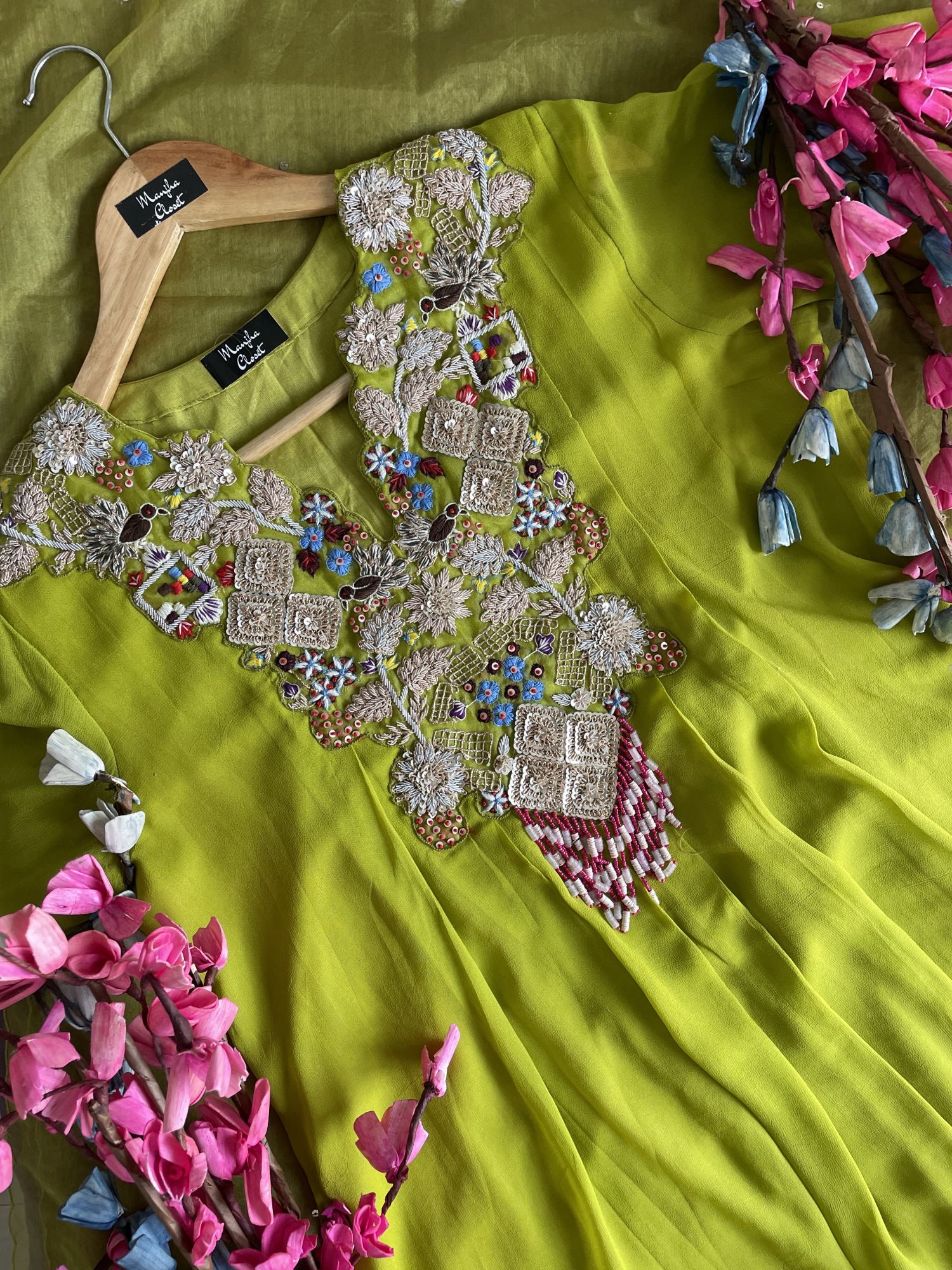 LIME GREEN SET WITH DRAPE SKIRT