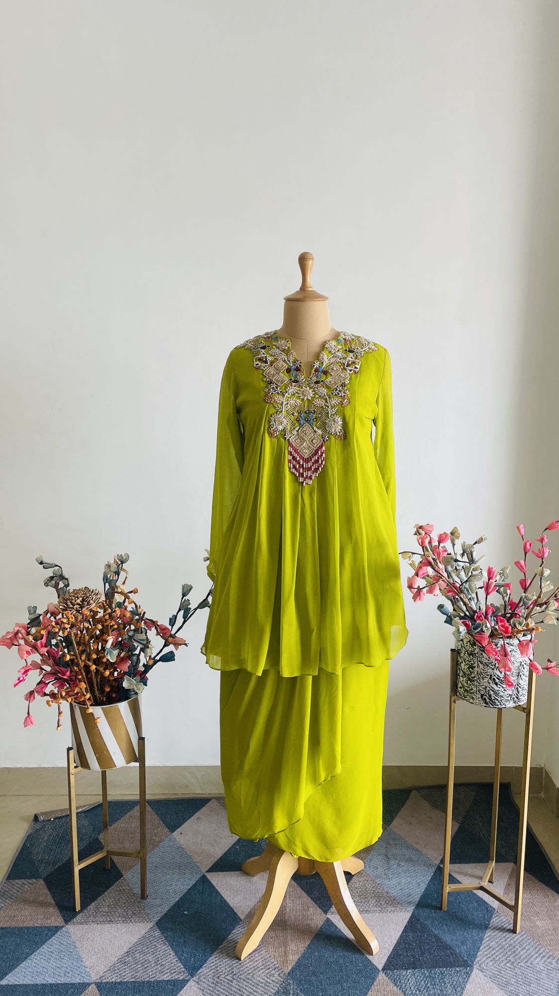 LIME GREEN SET WITH DRAPE SKIRT