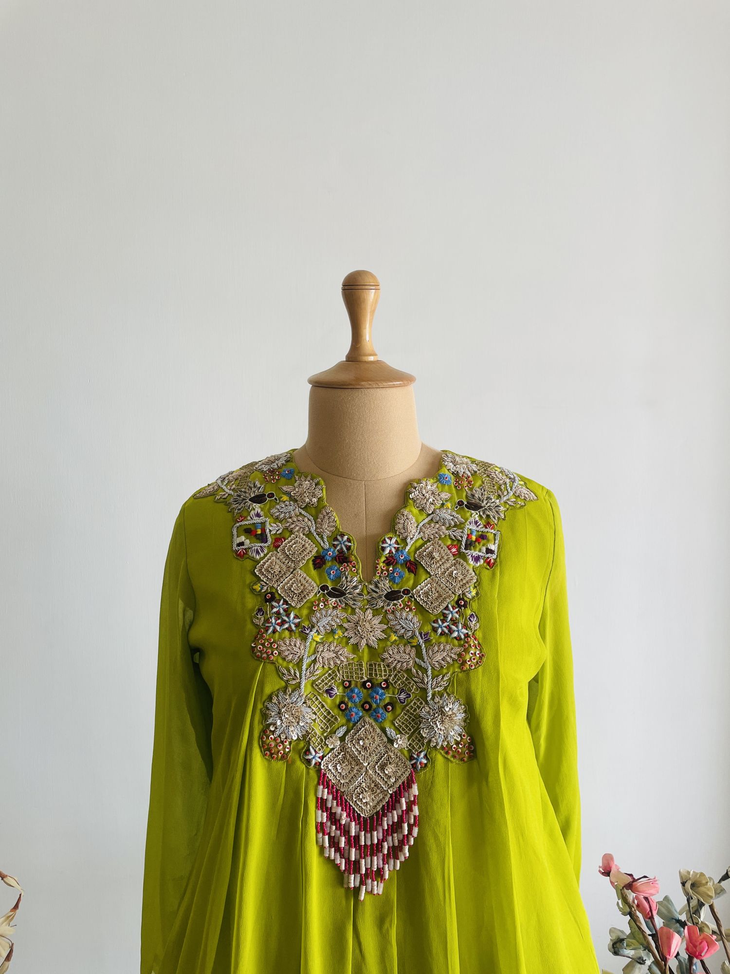 LIME GREEN SET WITH DRAPE SKIRT