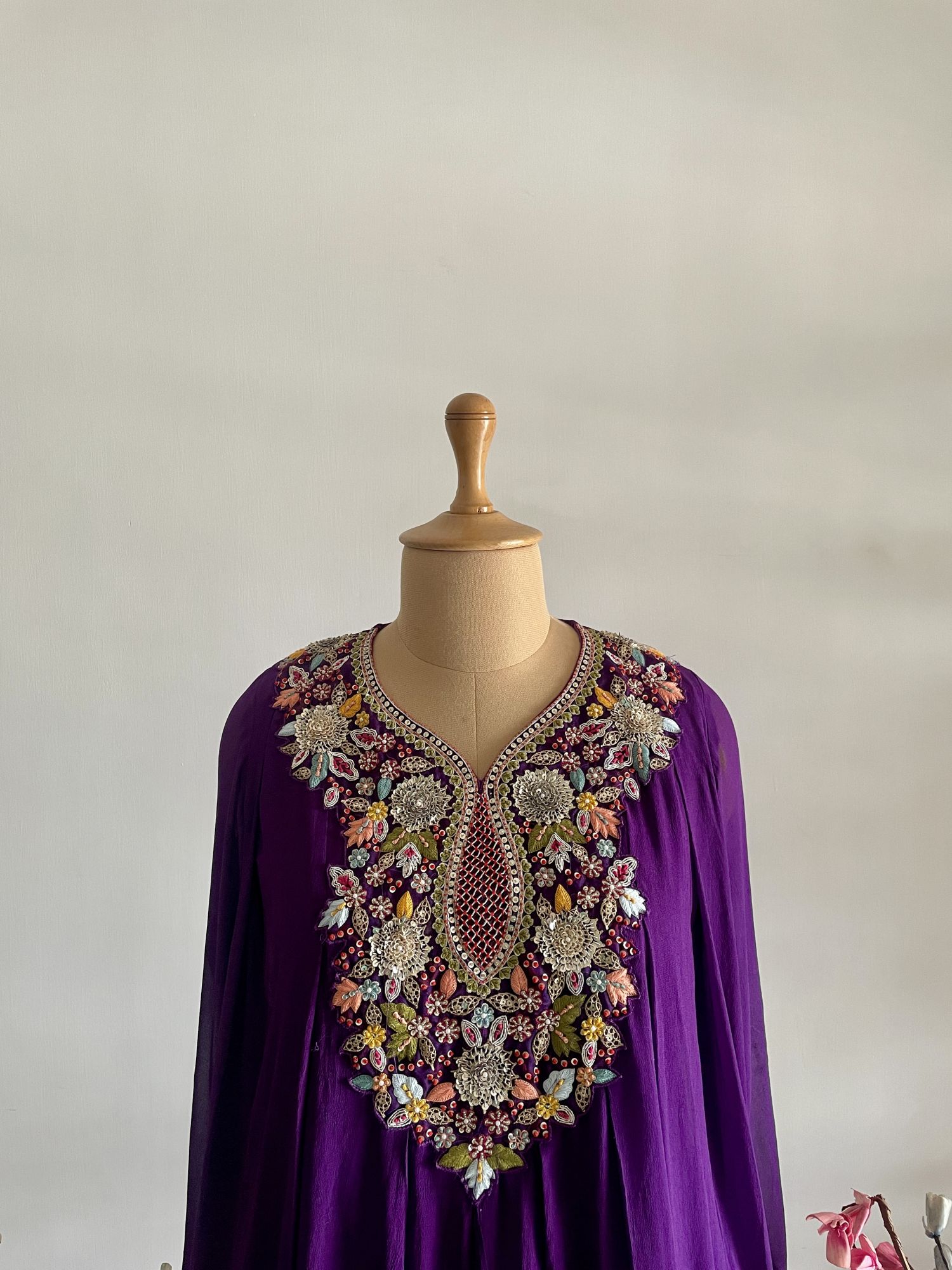 PURPLE THREAD DRAPE SKIRT SET