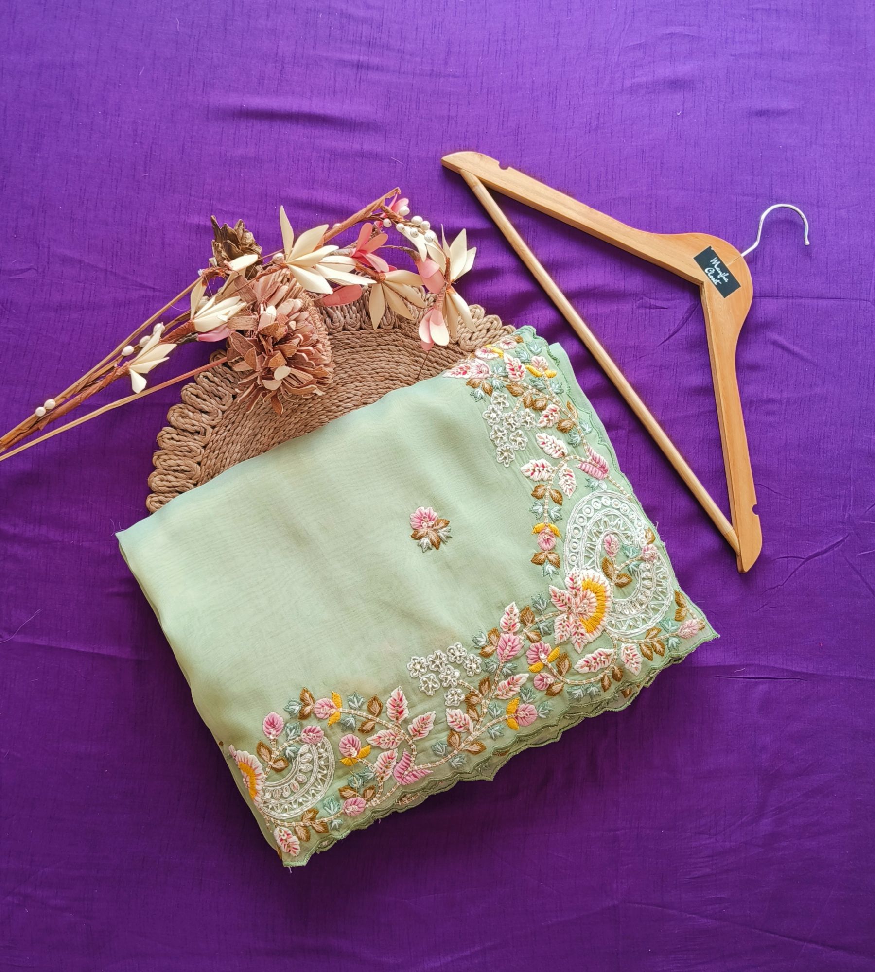 PISTA GREEN DORI SAREE