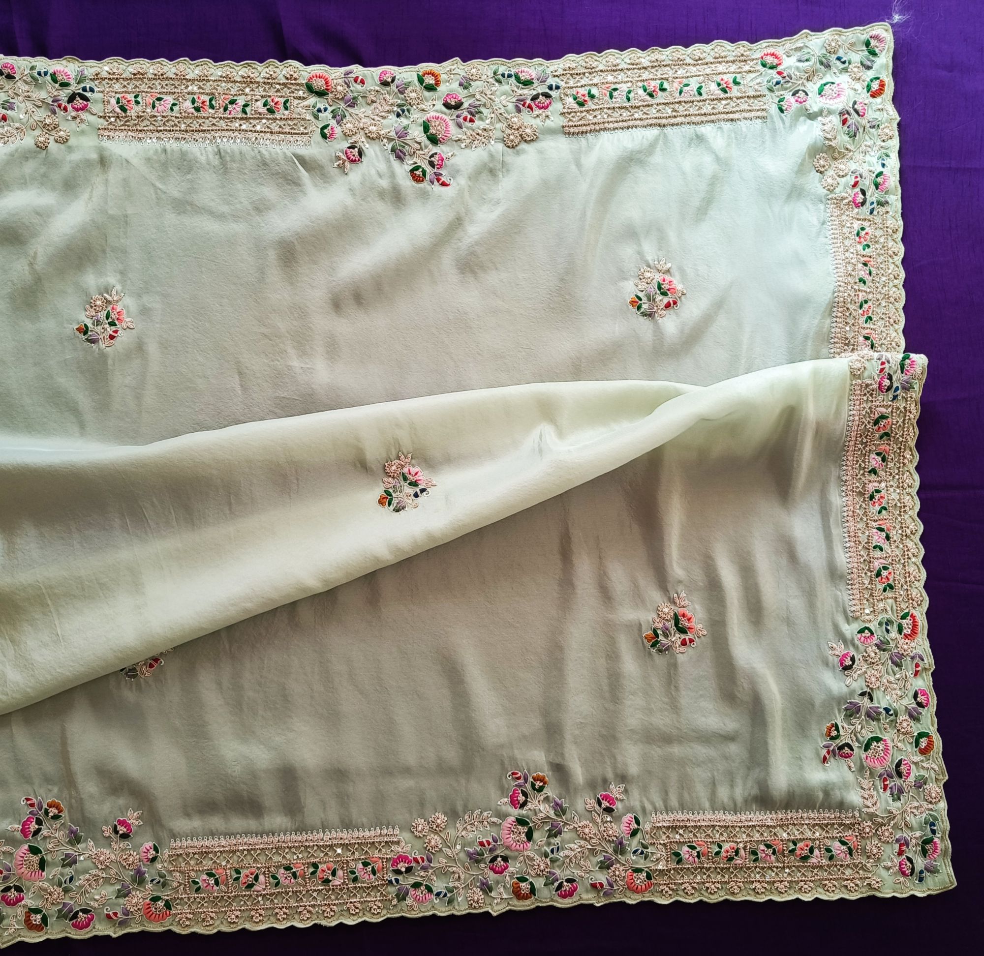 POWDER BLUE THREAD AND DABKA SAREE