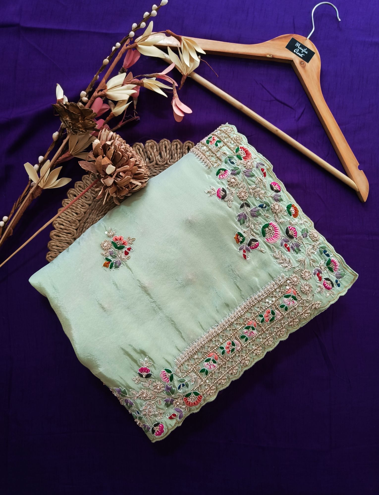 POWDER BLUE THREAD AND DABKA SAREE