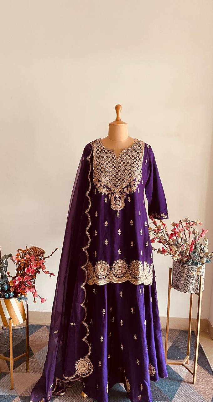PURPLE MARODI WORK SHARARA SET
