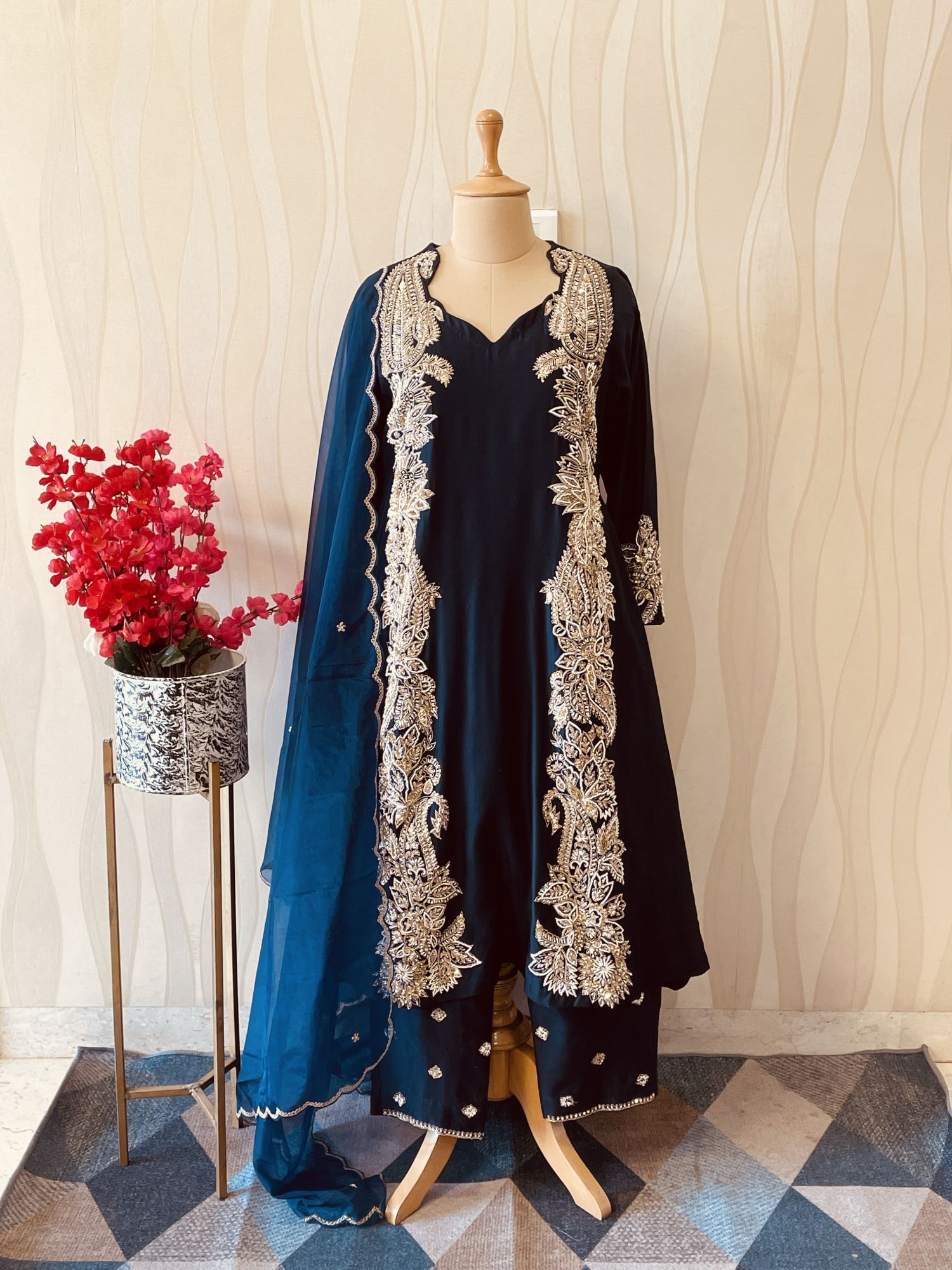 NAVY BLUE KERI A LINE SUIT SET