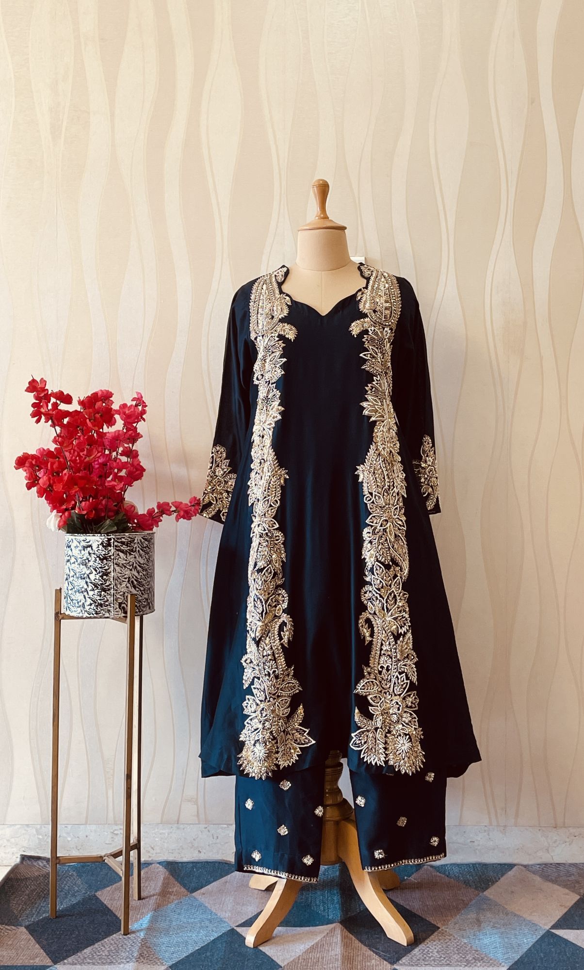 NAVY BLUE KERI A LINE SUIT SET