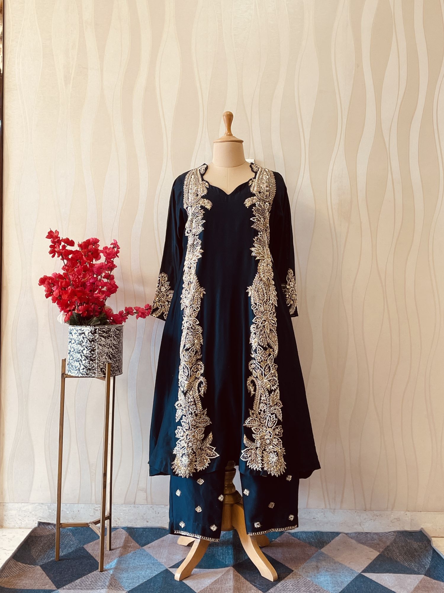 NAVY BLUE KERI A LINE SUIT SET