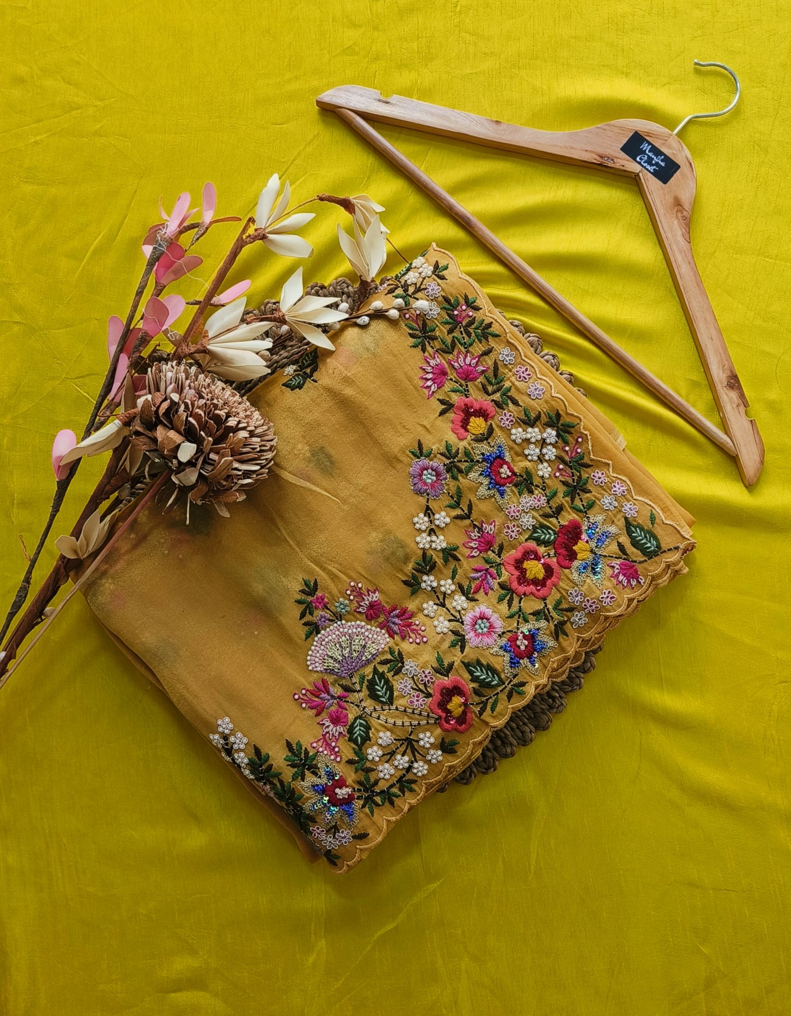 YELLOW TISSUE SAREE