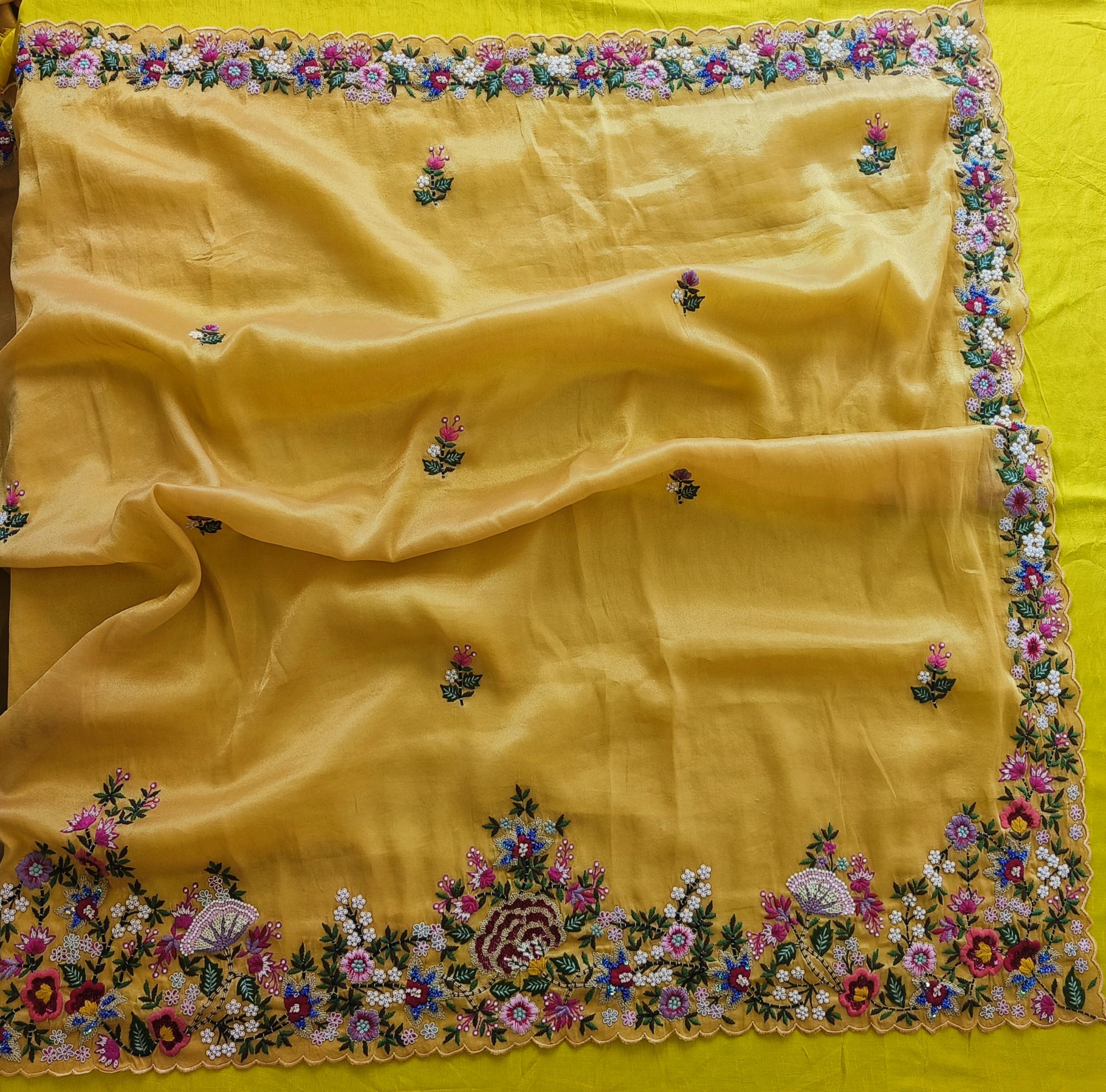 YELLOW TISSUE SAREE
