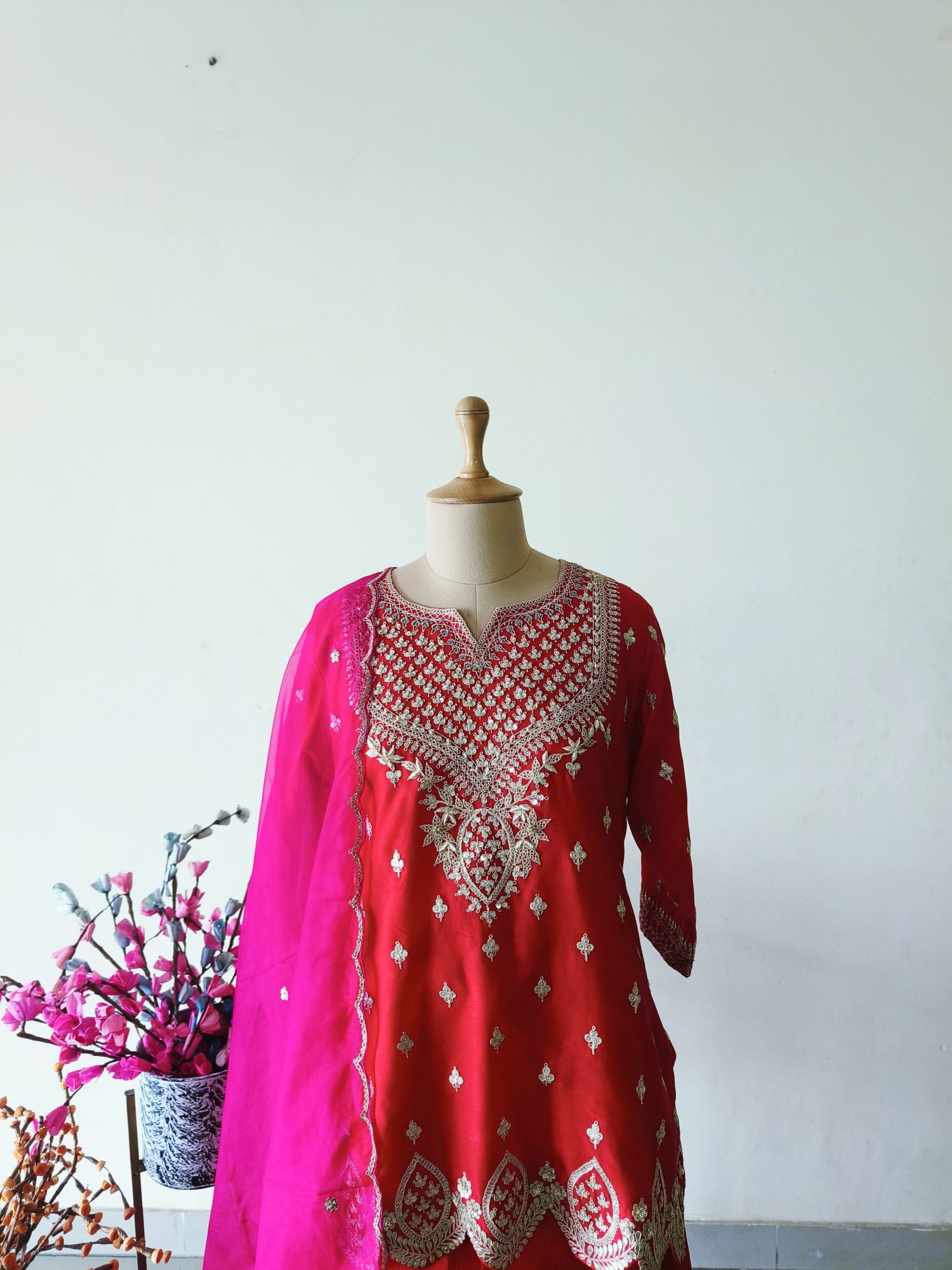 RED SHARARA SUIT SET