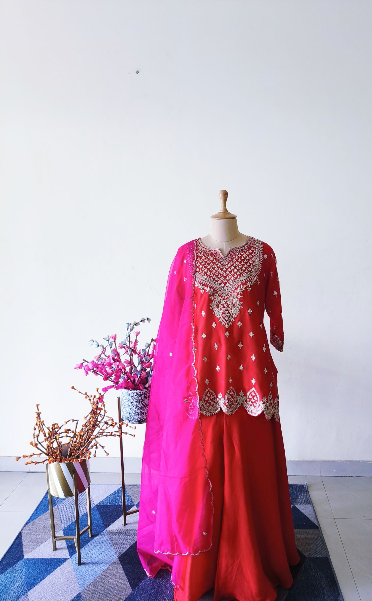RED SHARARA SUIT SET