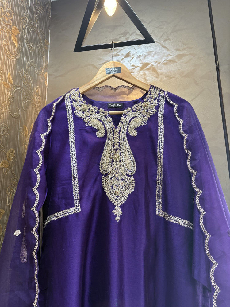 Image of PURPLE SHARARA SET WITH DABKA WORK