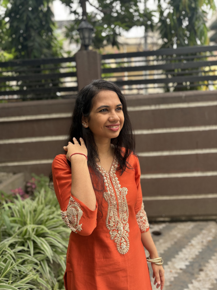Image of Rust Orange Chanderi Silk Sharara Set with Dabka Handwork &amp; Organza Dupatta