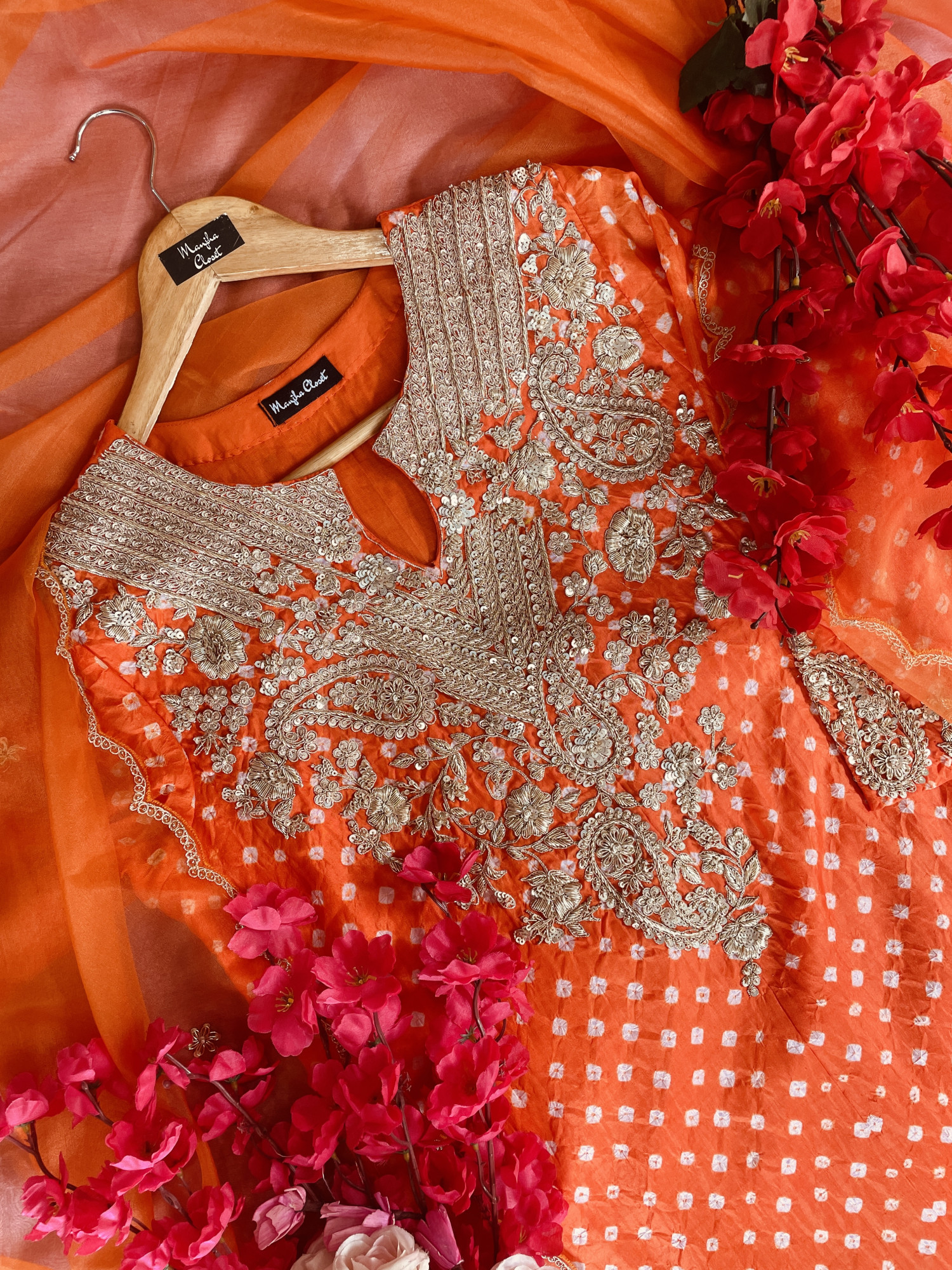 ORANGE BANDHINI DABKA SUIT