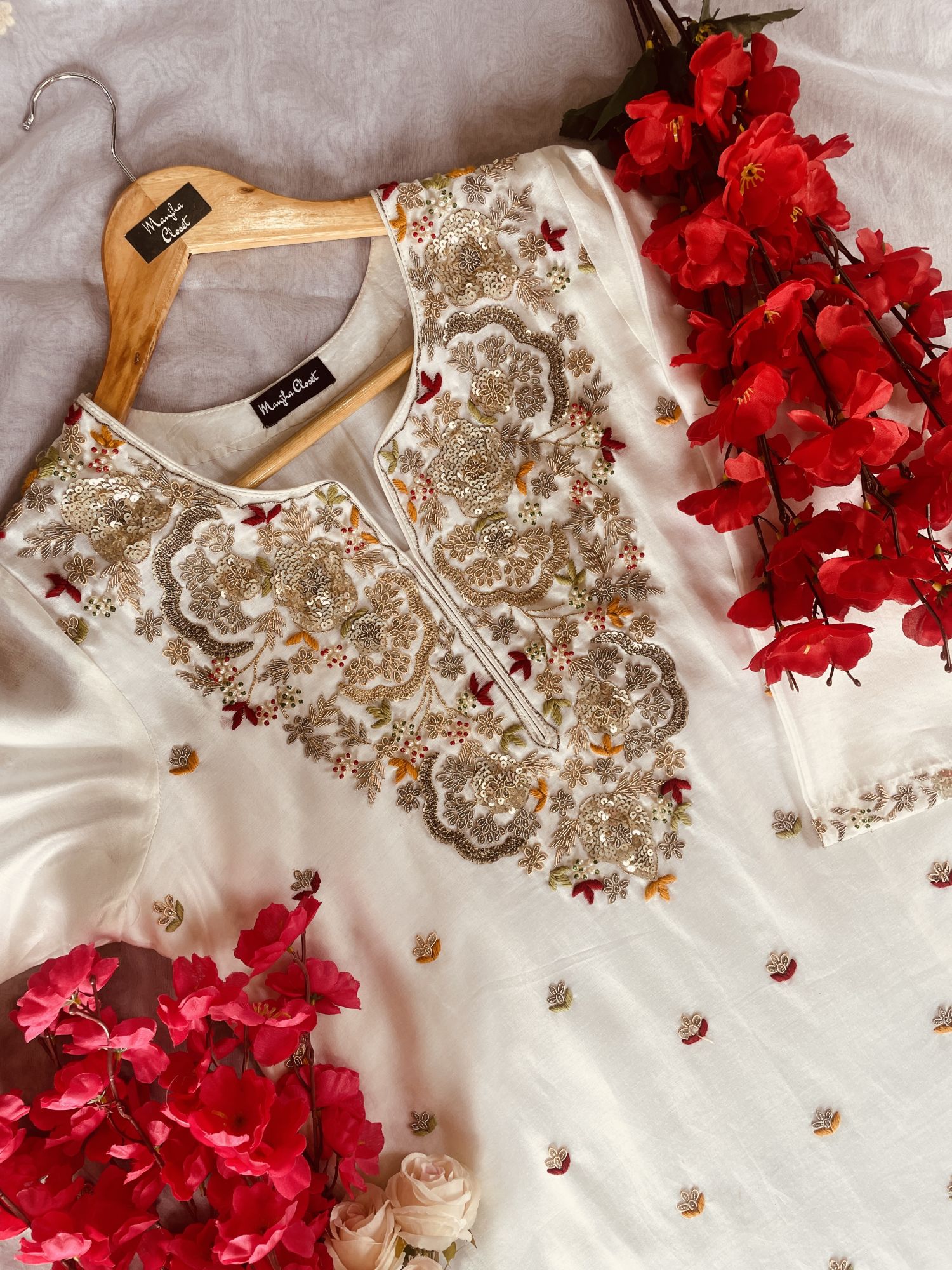 OFF WHITE THREAD AND DABKA SUIT SET