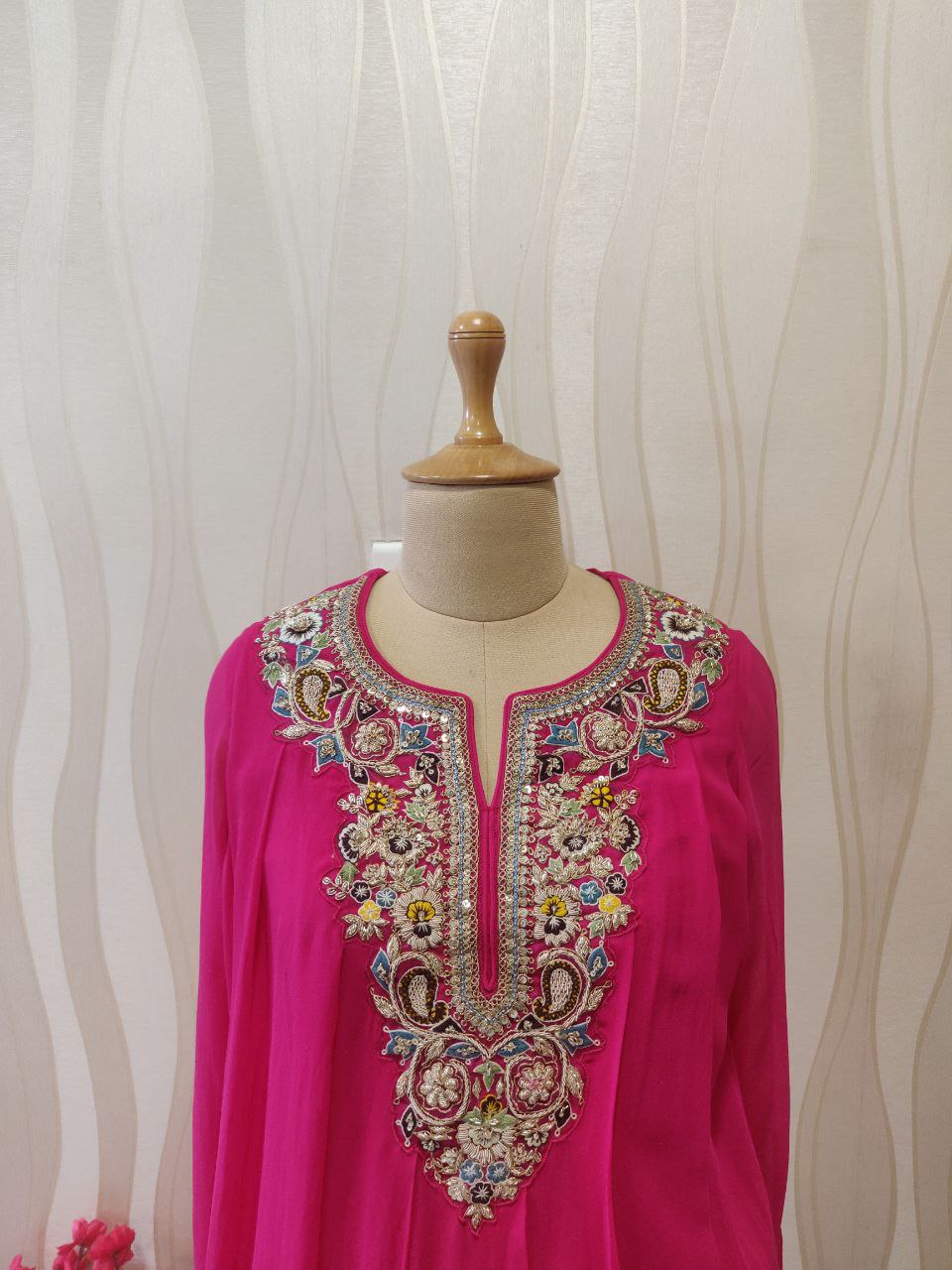 RANI PINK THREAD DRAPE SKIRT SET