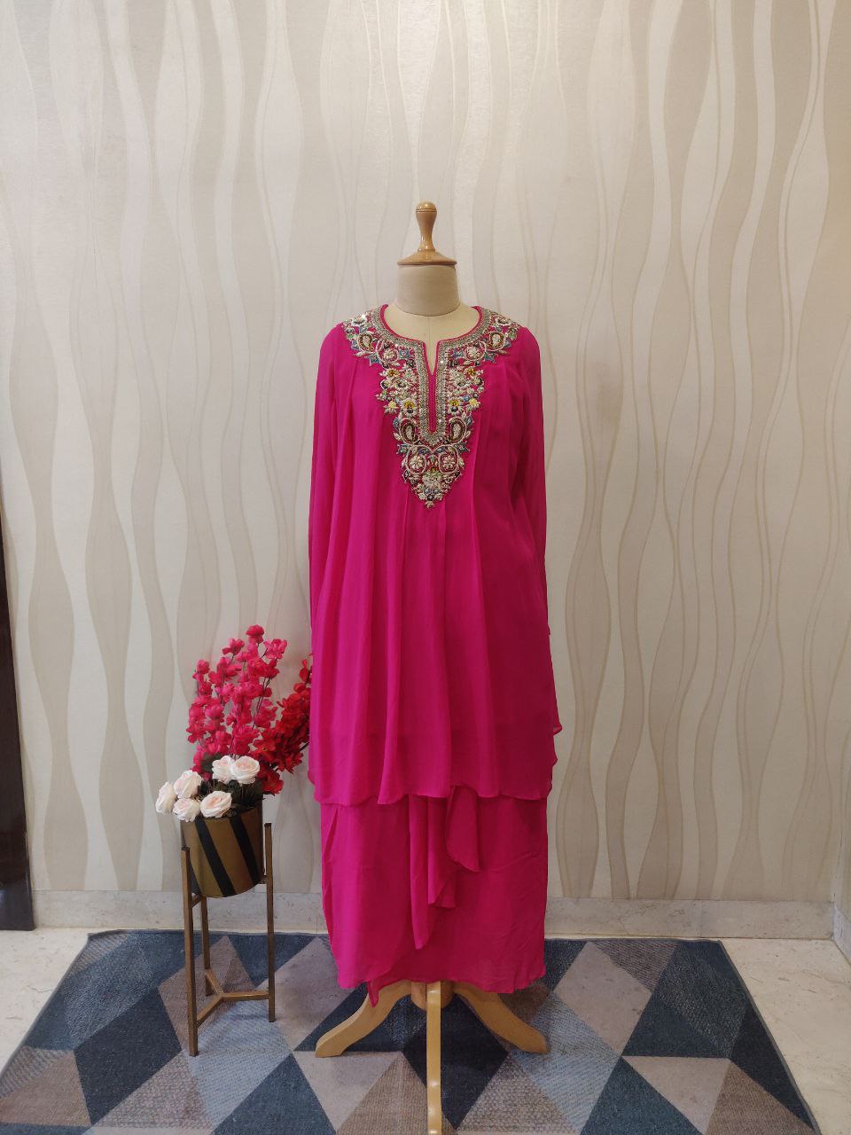 RANI PINK THREAD DRAPE SKIRT SET