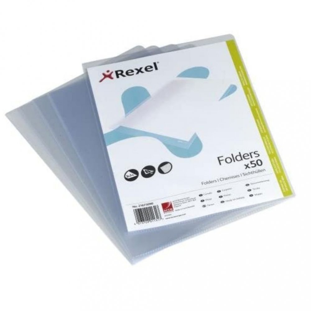 REXEL FOLDER A4 CLEAR 120mic crystal clear Std. - pkt of 50pcs