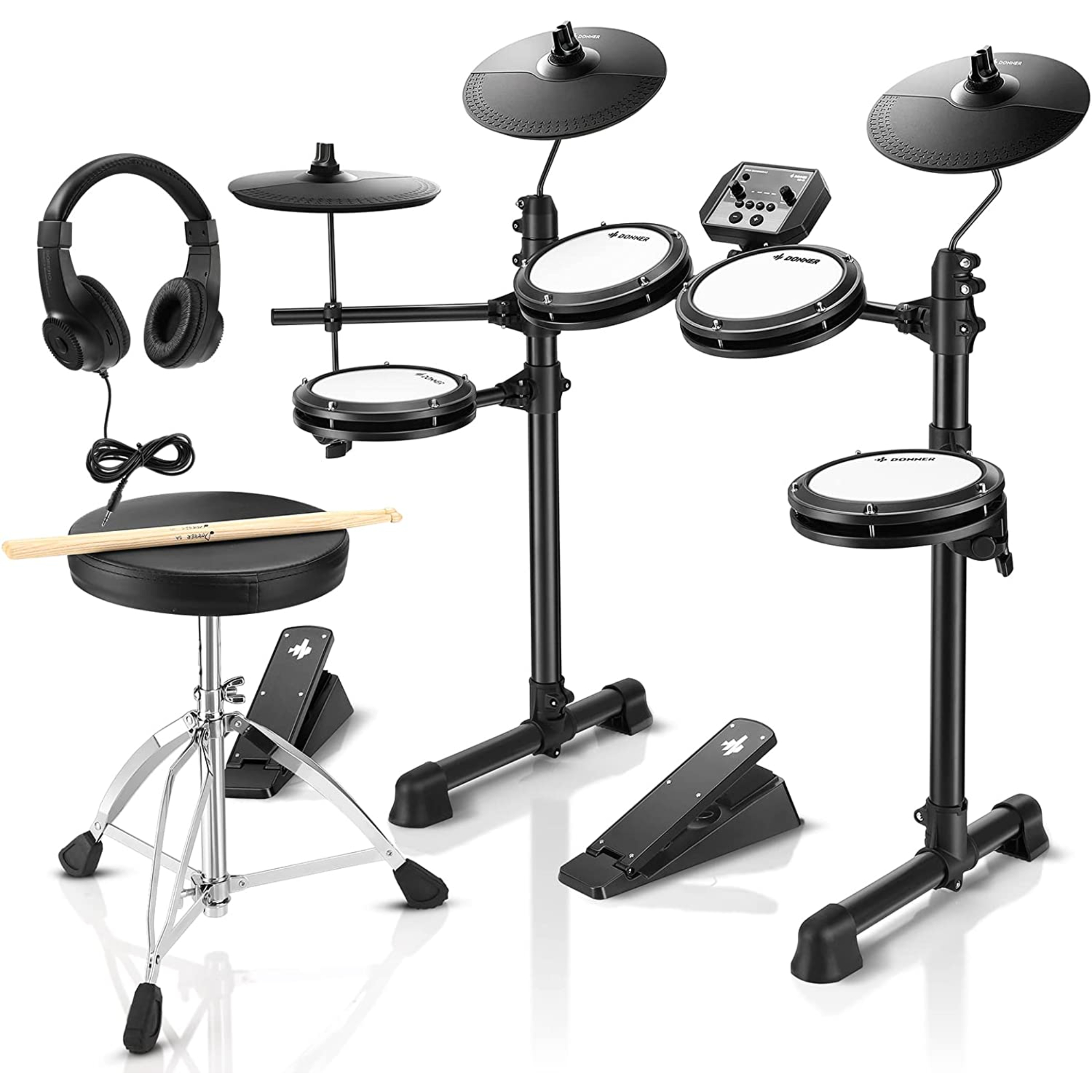 Donner DED-95 Electric Drum Set Electronic Drum Kit for Beginner with Kick Drum180 Sounds Quiet Mesh Drum Set with Drum ThroneSticks Headphone and 40 Melodics Lessons New Upgraded