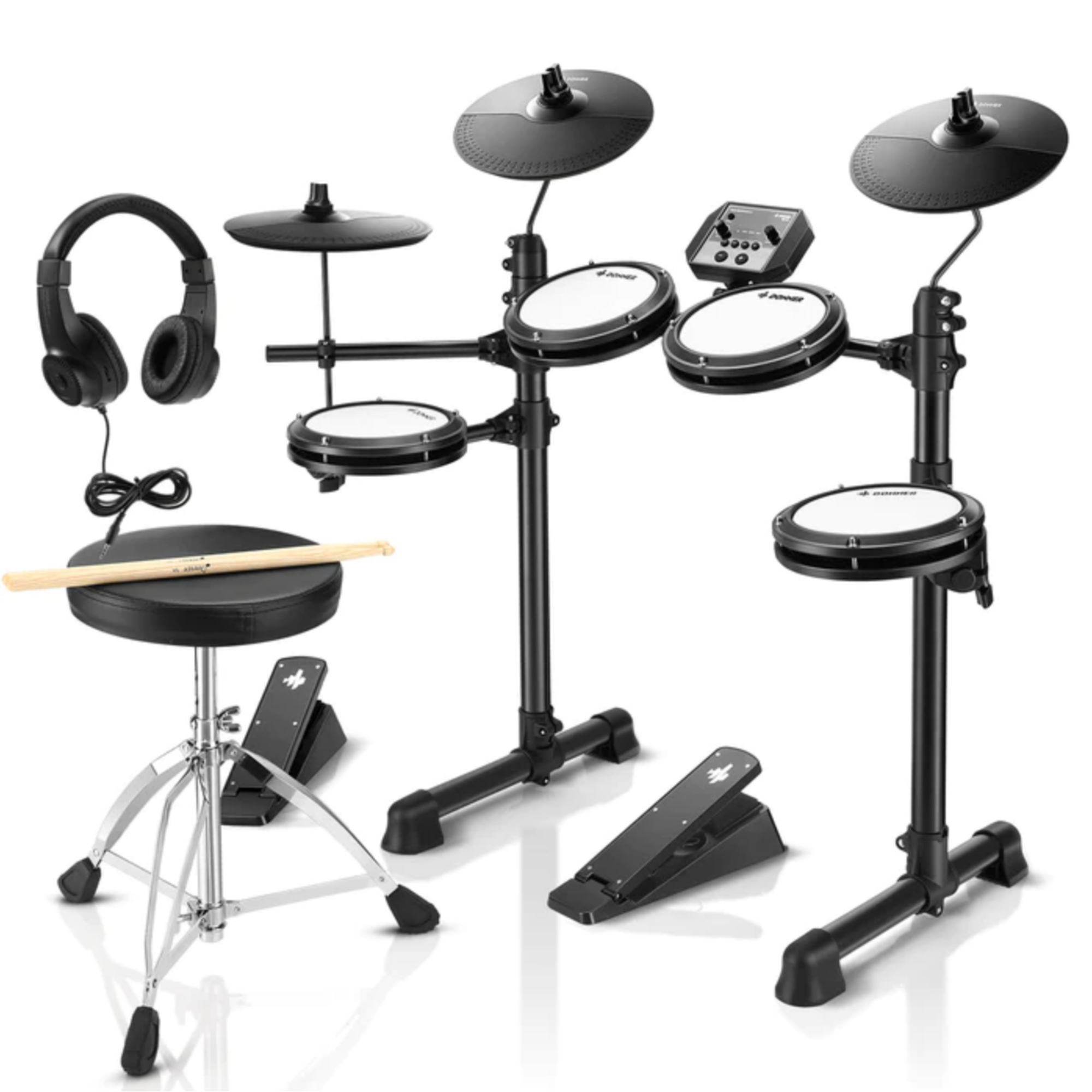 Donner DED-80 Electric Drum Set Electronic Drum Kit for Beginner with 180 Sounds Quiet Mesh Drum Set with Heavy Duty Pedals Drum Throne Sticks Headphone New Upgraded