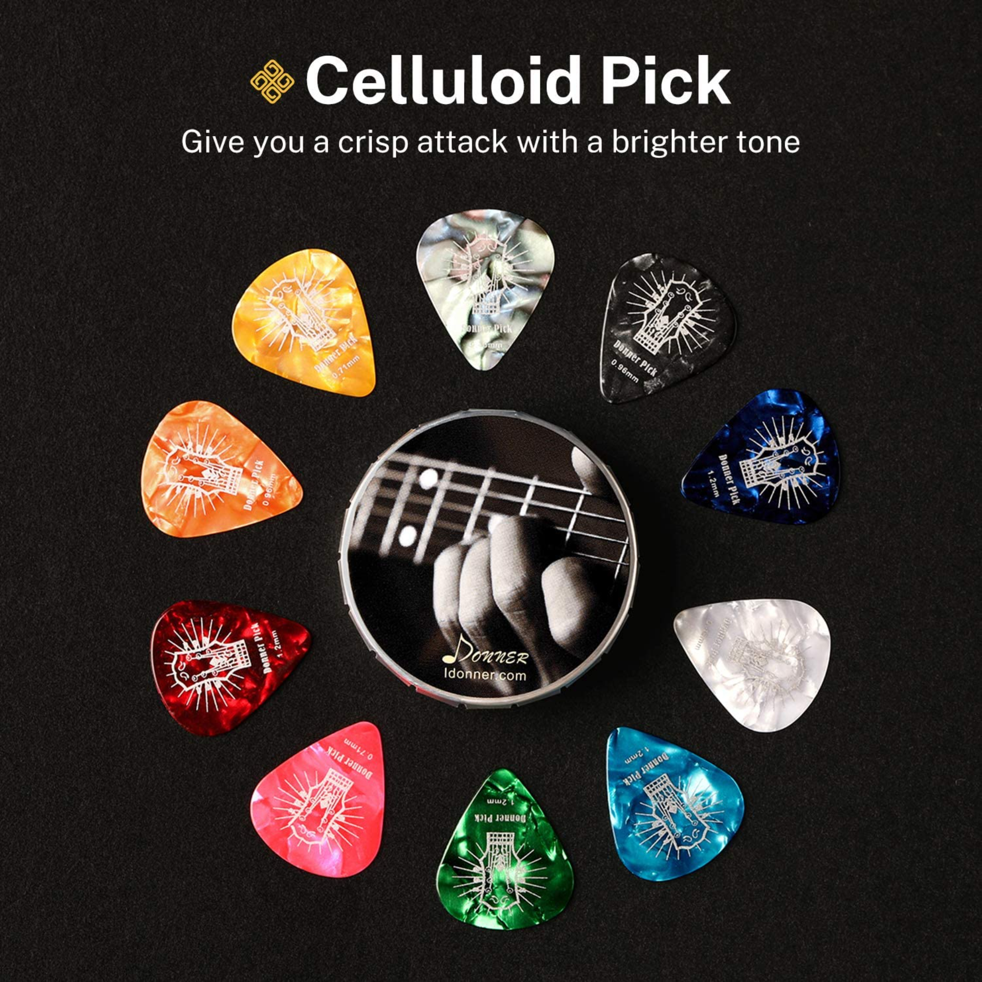 Donner Celluloid Guitar Picks 16 Pack with Tin Box includes Thin Medium Heavy  Extra Heavy Picks for Acoustic Guitar Electric Guitar Ukulele