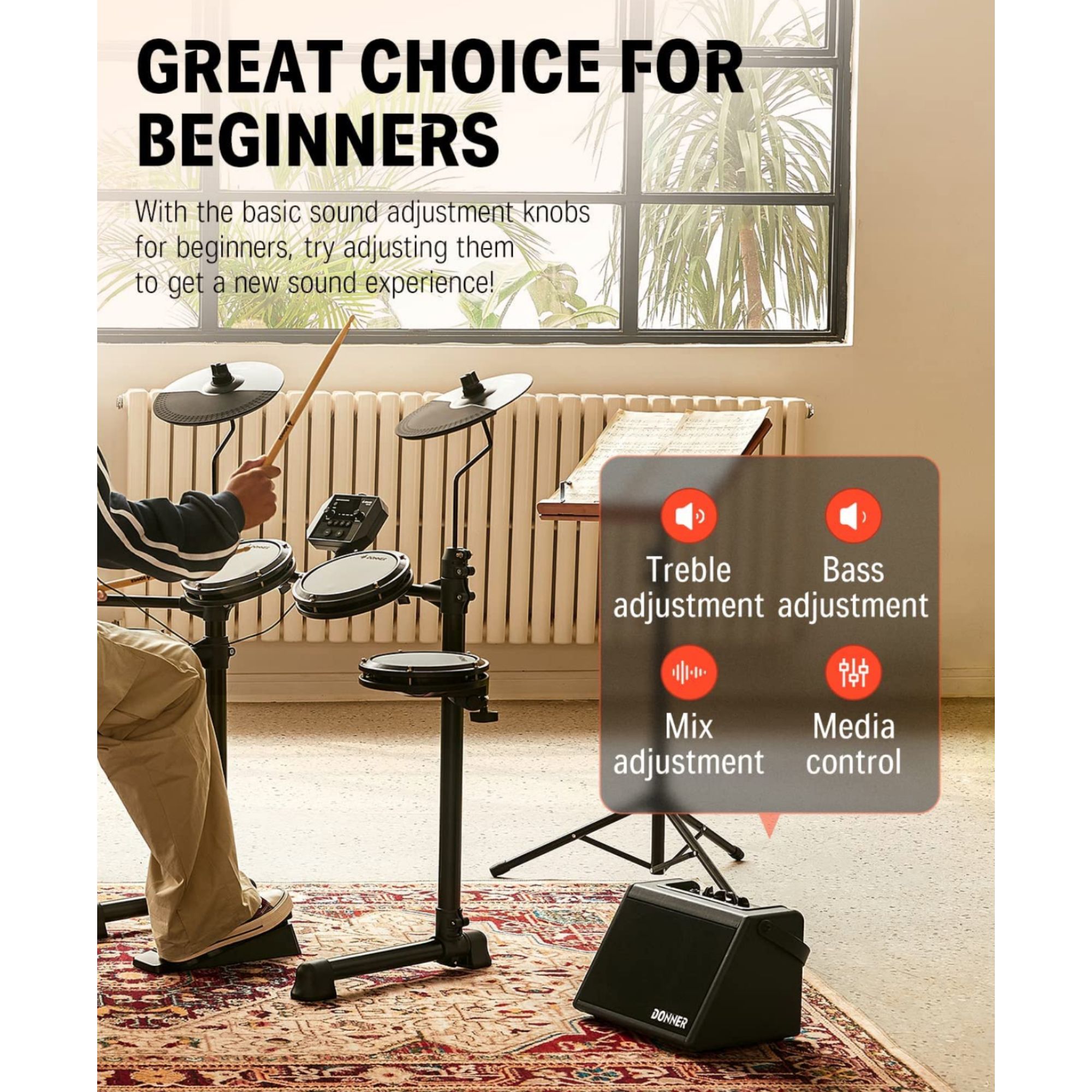Donner Mini Electric Drum Amp 20W Wireless Electronic Drum Amplifier Keyboard Speaker DDA-20 Protable for Home Practice