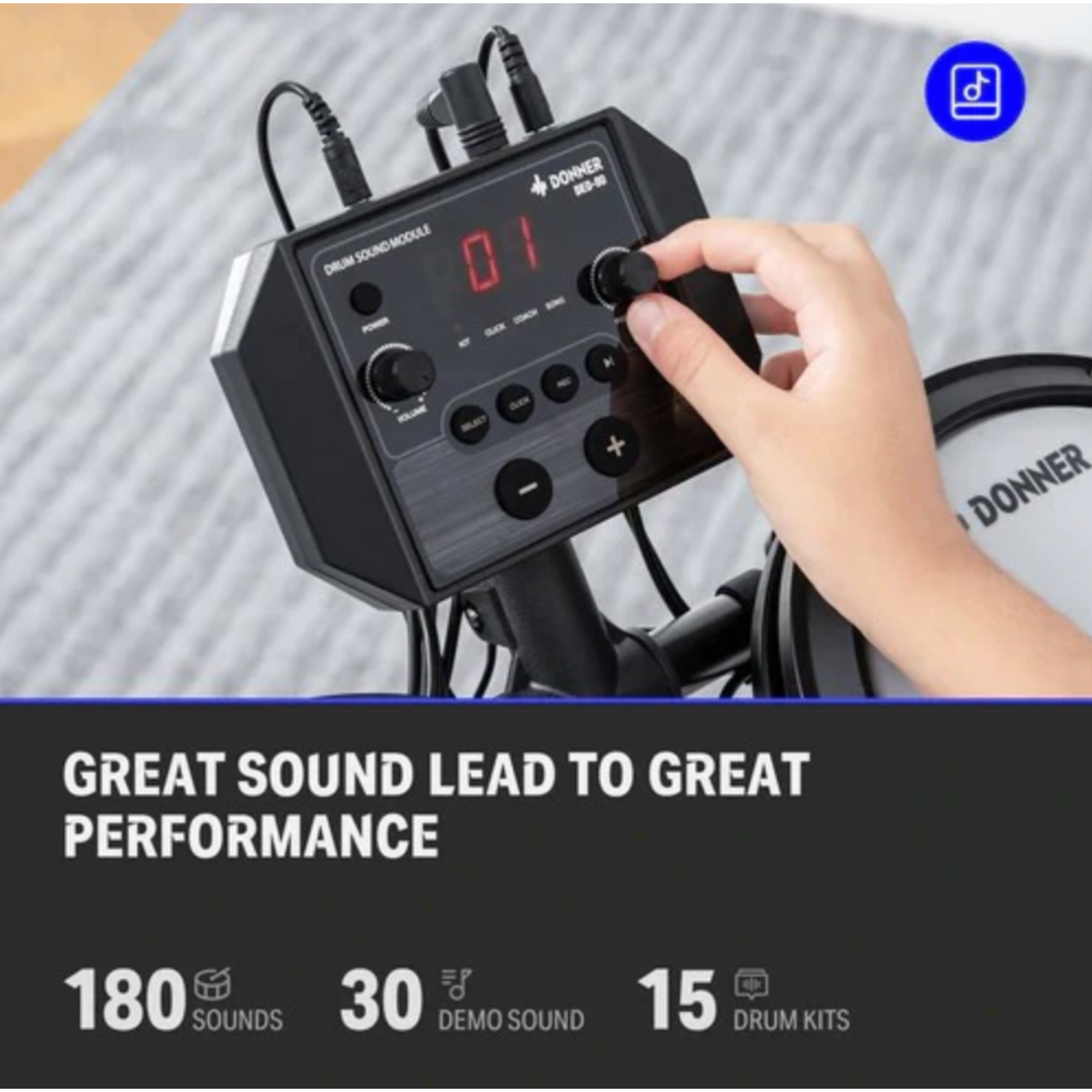 Donner DED-80 Electric Drum Set Electronic Drum Kit for Beginner with 180 Sounds Quiet Mesh Drum Set with Heavy Duty Pedals Drum Throne Sticks Headphone New Upgraded