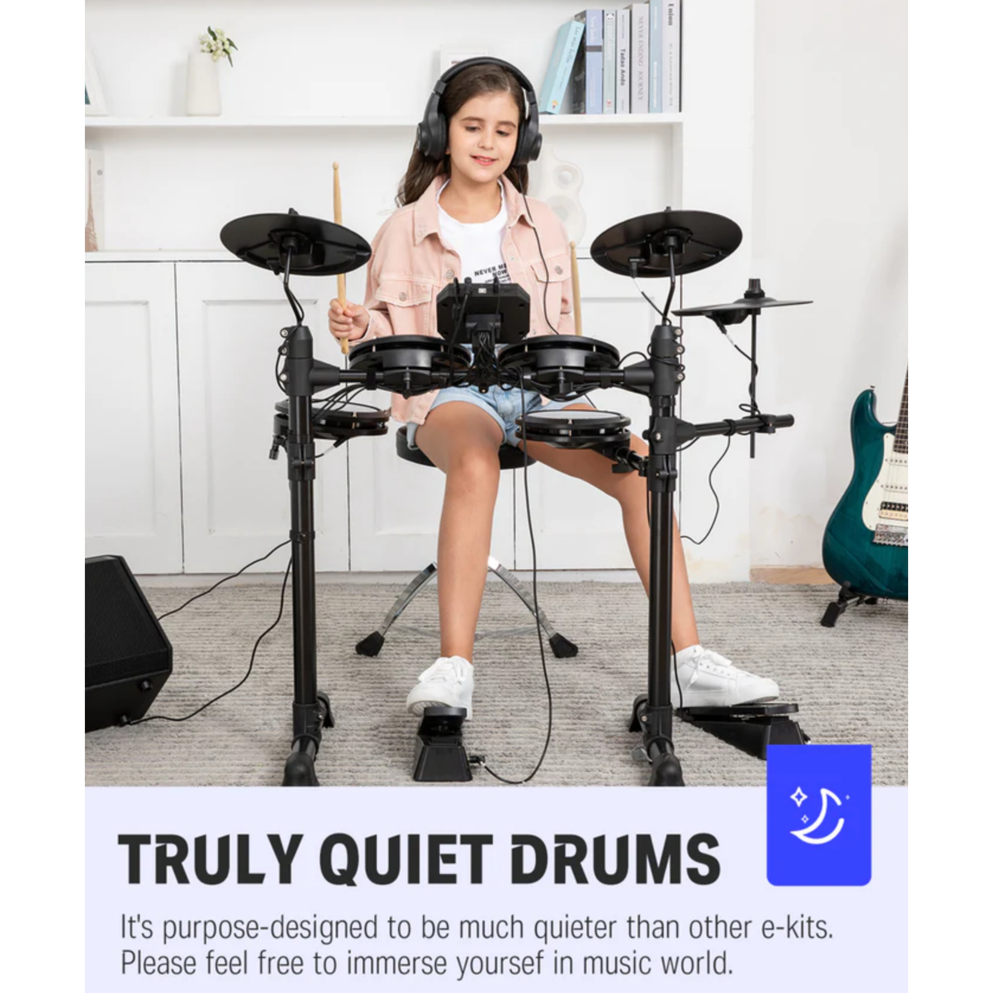 Donner DED-80 Electric Drum Set Electronic Drum Kit for Beginner with 180 Sounds Quiet Mesh Drum Set with Heavy Duty Pedals Drum Throne Sticks Headphone New Upgraded