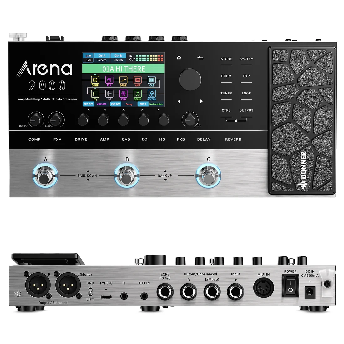 Donner Arena 2000 Multi-Effect Guitar Pedal AMP Modeling Multiple Effects Processor
