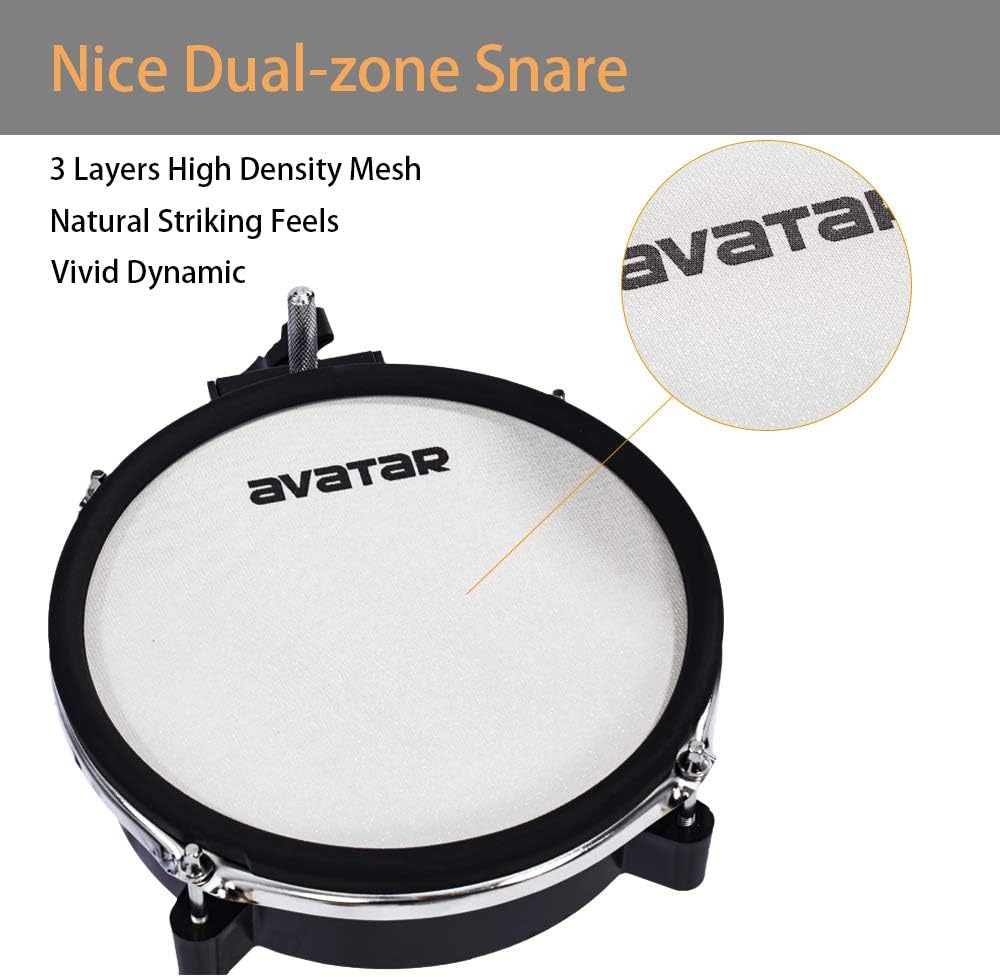 AVATAR SD61-5 Professional Electric Drum Set Mesh Electronic Drum Kit with 447 Sounds Dual-zone Snare Cymbal With Choke Kick Tower Support to Add Extra Tom  Cymbal