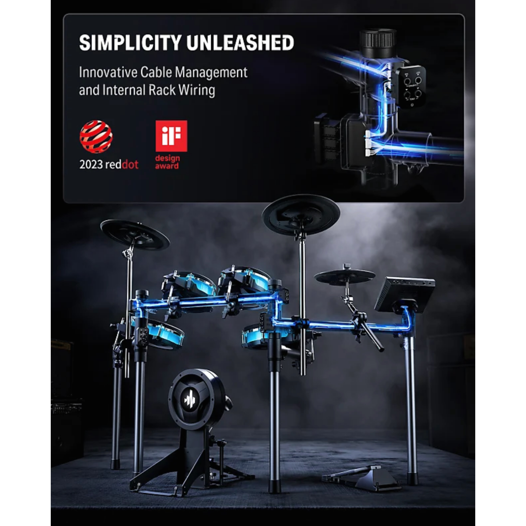 Donner BackBeat Electric Drum Set with High-Tech 7-inch Touchscreen 1126 Sounds Customize Drum Pad Colors Internal Rack Wiring and Gaming APP for Ultimate Fun