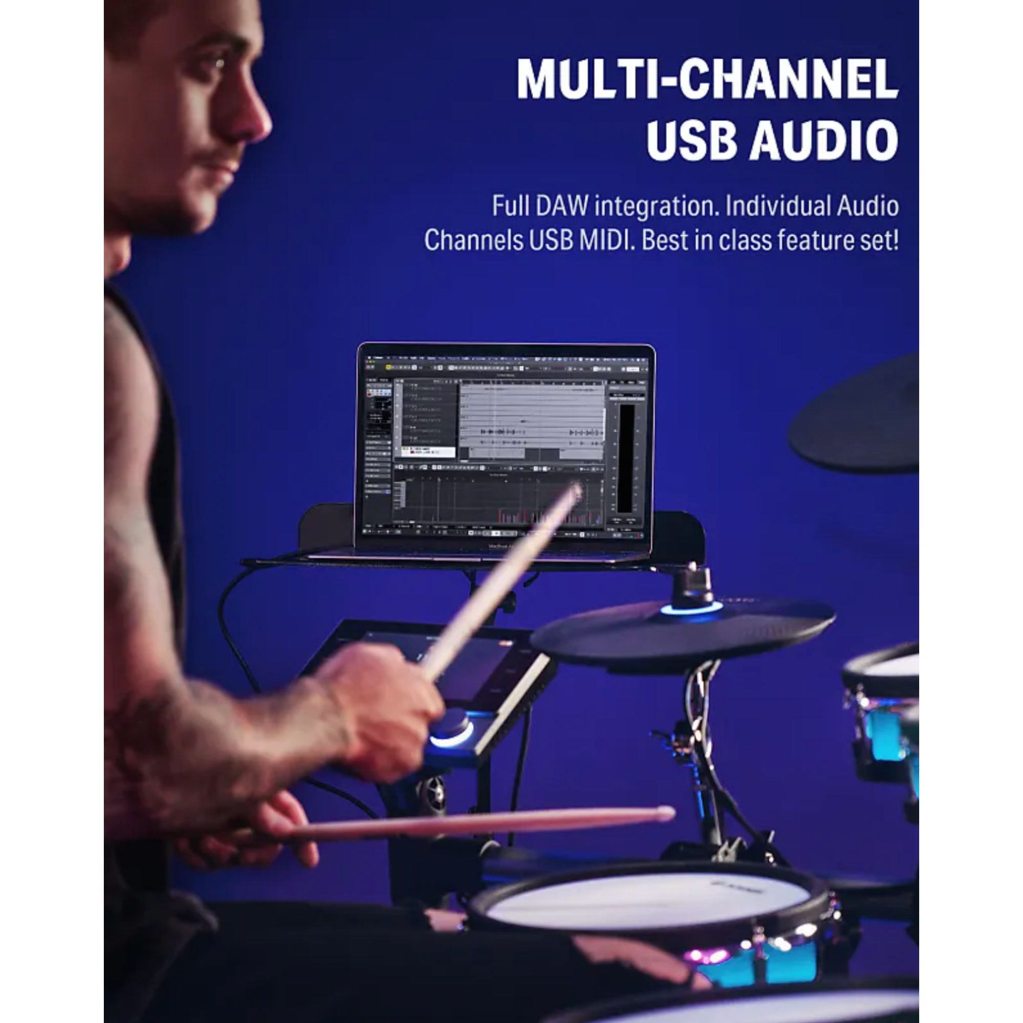 Donner BackBeat Electric Drum Set with High-Tech 7-inch Touchscreen 1126 Sounds Customize Drum Pad Colors Internal Rack Wiring and Gaming APP for Ultimate Fun