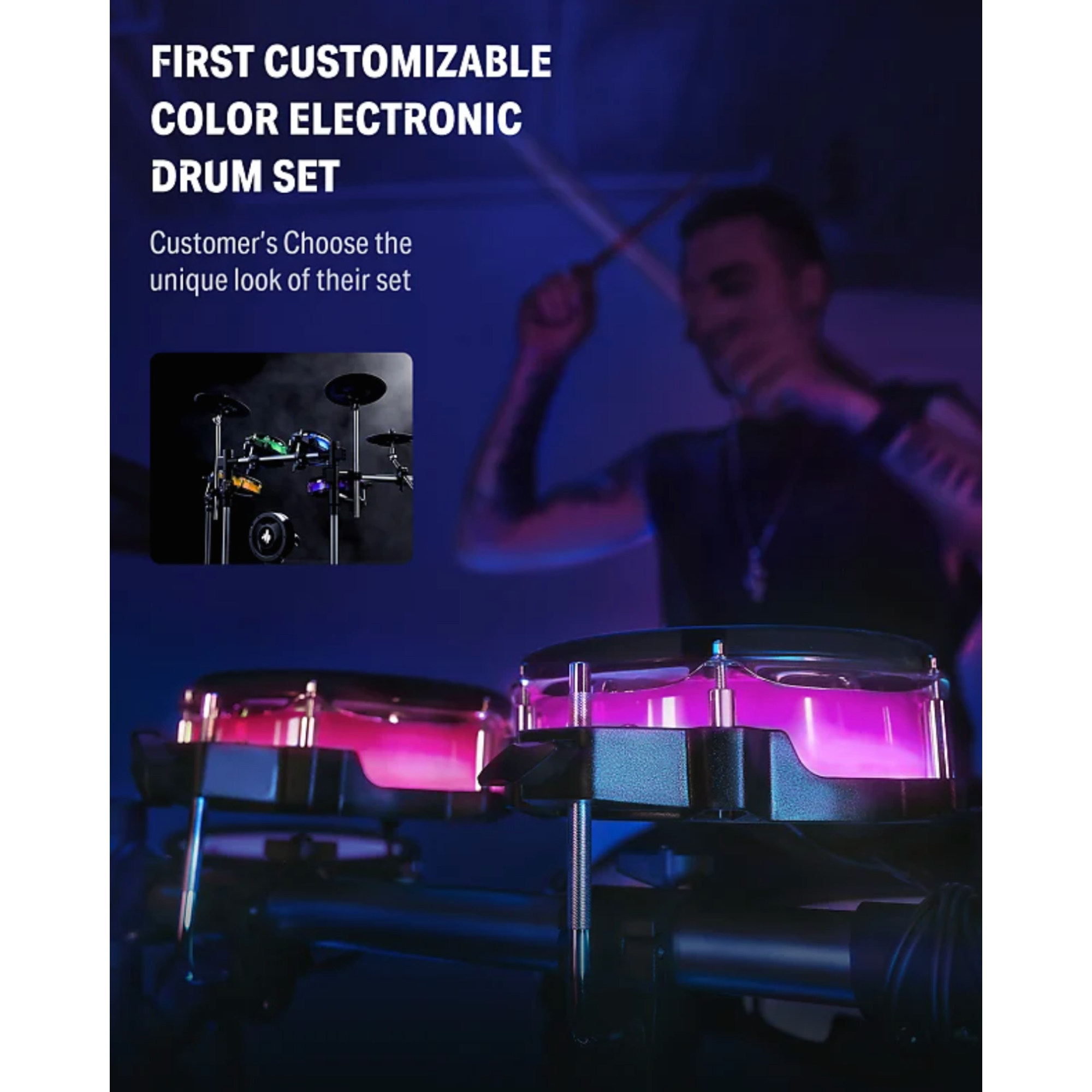 Donner BackBeat Electric Drum Set with High-Tech 7-inch Touchscreen 1126 Sounds Customize Drum Pad Colors Internal Rack Wiring and Gaming APP for Ultimate Fun