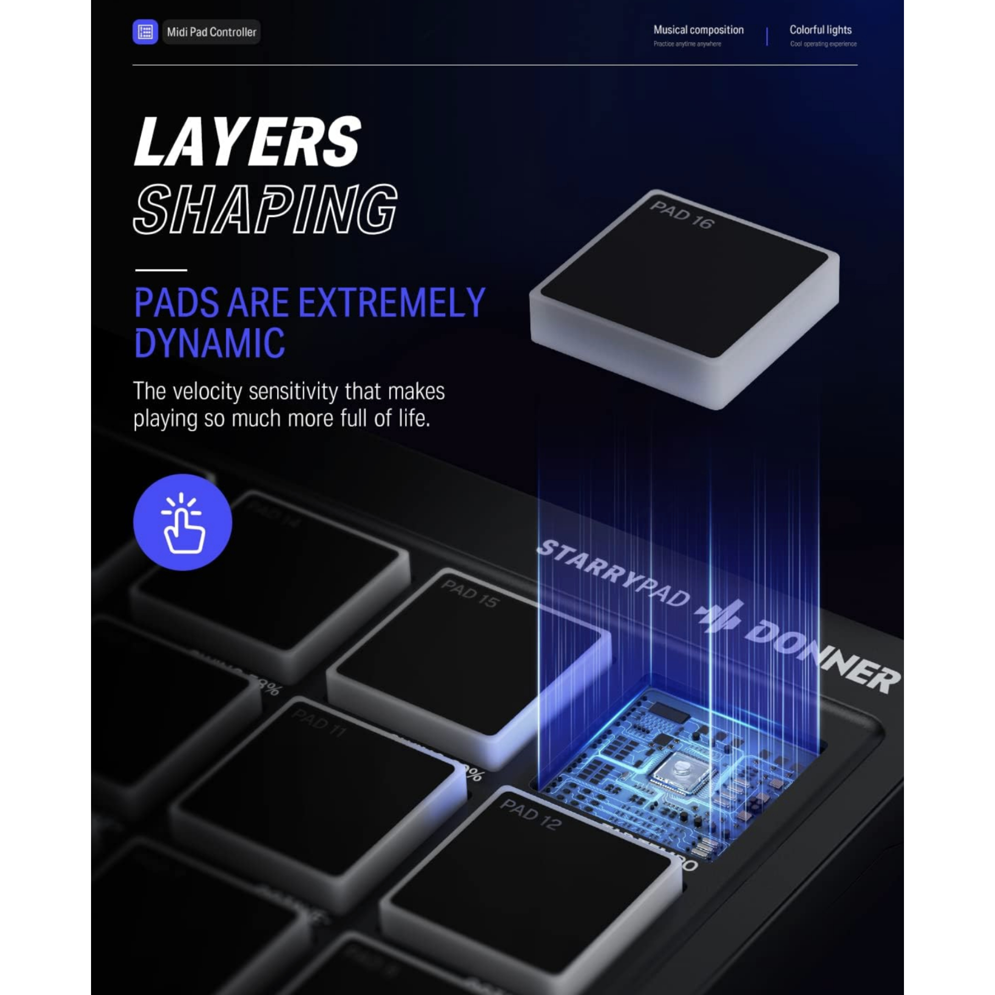 Donner MIDI Pad Beat Maker Machine Professional Drum Machine with 16 Beat Pads 2 Assignable Fader Knobs and Music Production Software USB MIDI Controller with 40 Free Courses STARRYPAD