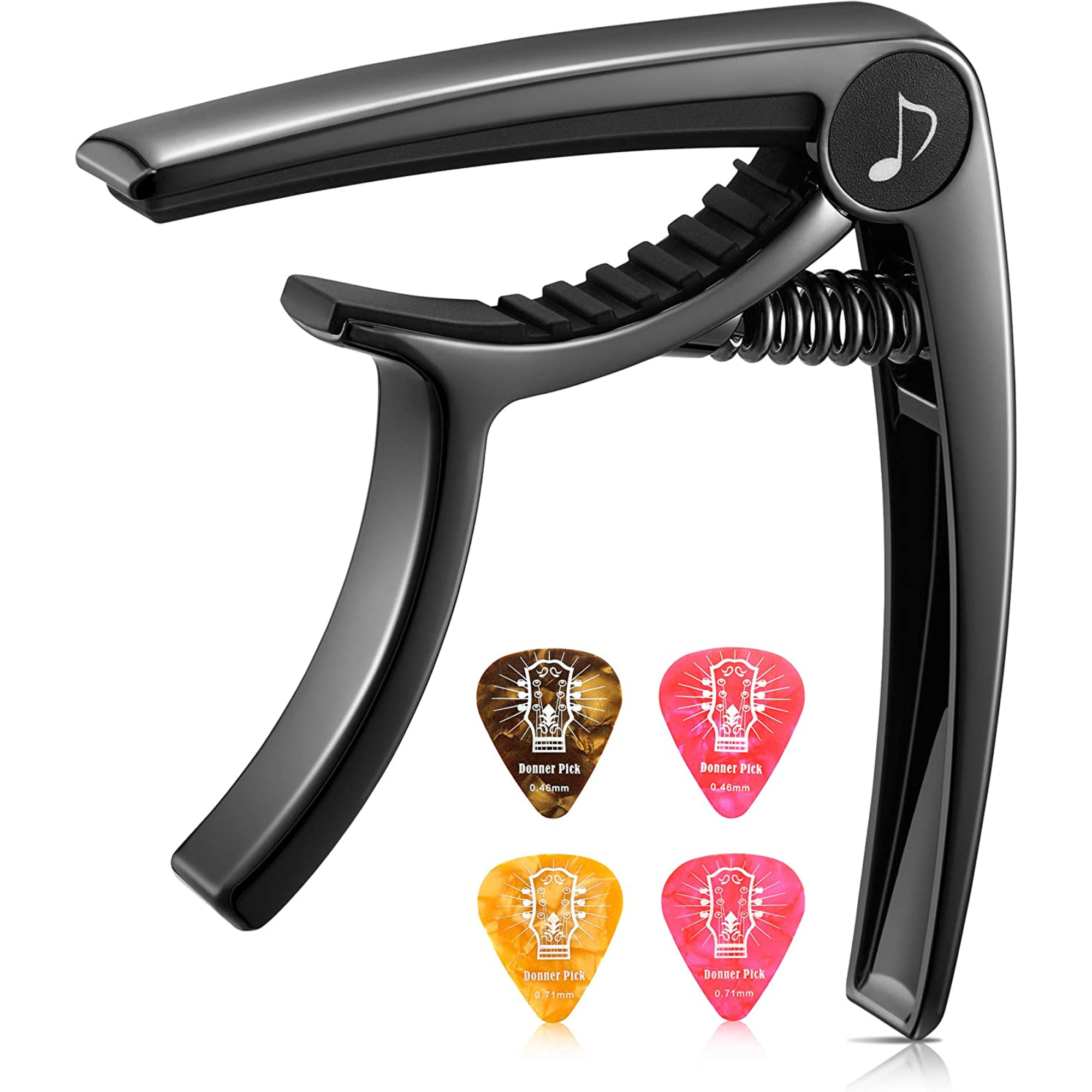 Donner Guitar Capo for Electric and Acoustic Guitar DC-2 Ukulele Capo Black with 4 Picks