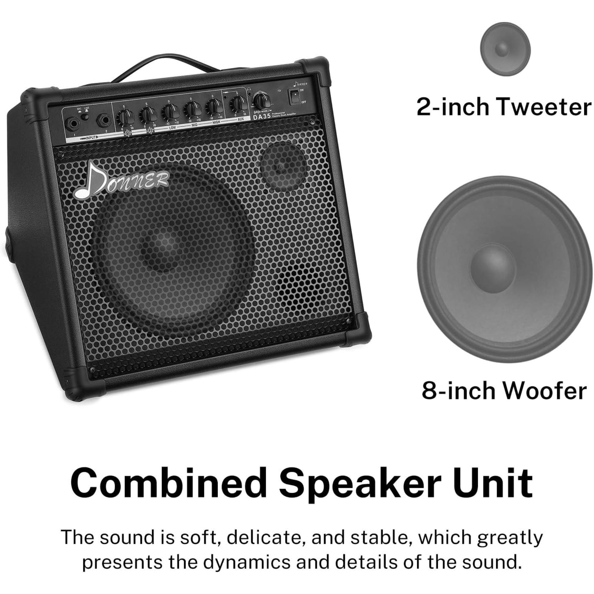 Donner Electric Drum AMP 35-Watt Electronic Drum Amplifier DDA-35 Keyboard Speaker with Aux in and Wireless Audio Connection DrumKeyboardMIC 3 in 1 Amplifier with 3-Band EQ and DI Out