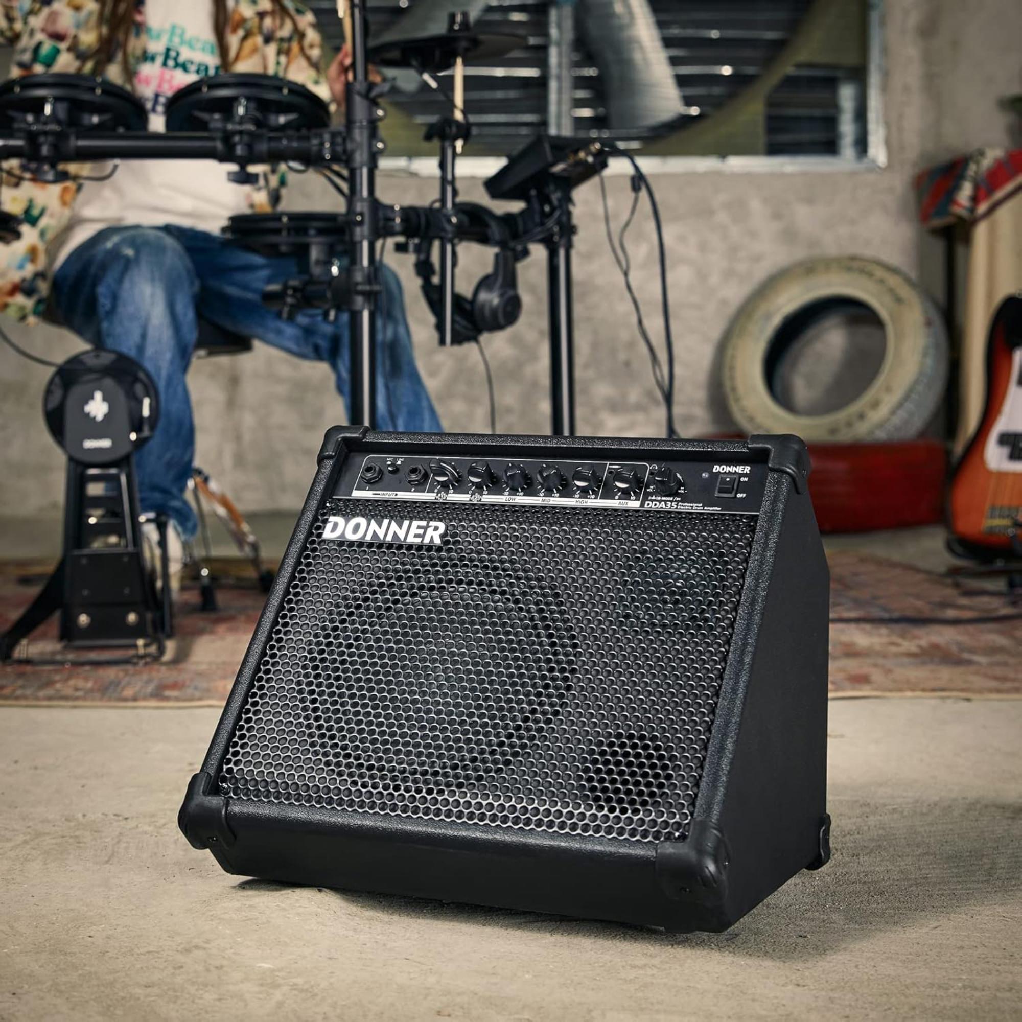 Donner Electric Drum AMP 35-Watt Electronic Drum Amplifier DDA-35 Keyboard Speaker with Aux in and Wireless Audio Connection DrumKeyboardMIC 3 in 1 Amplifier with 3-Band EQ and DI Out