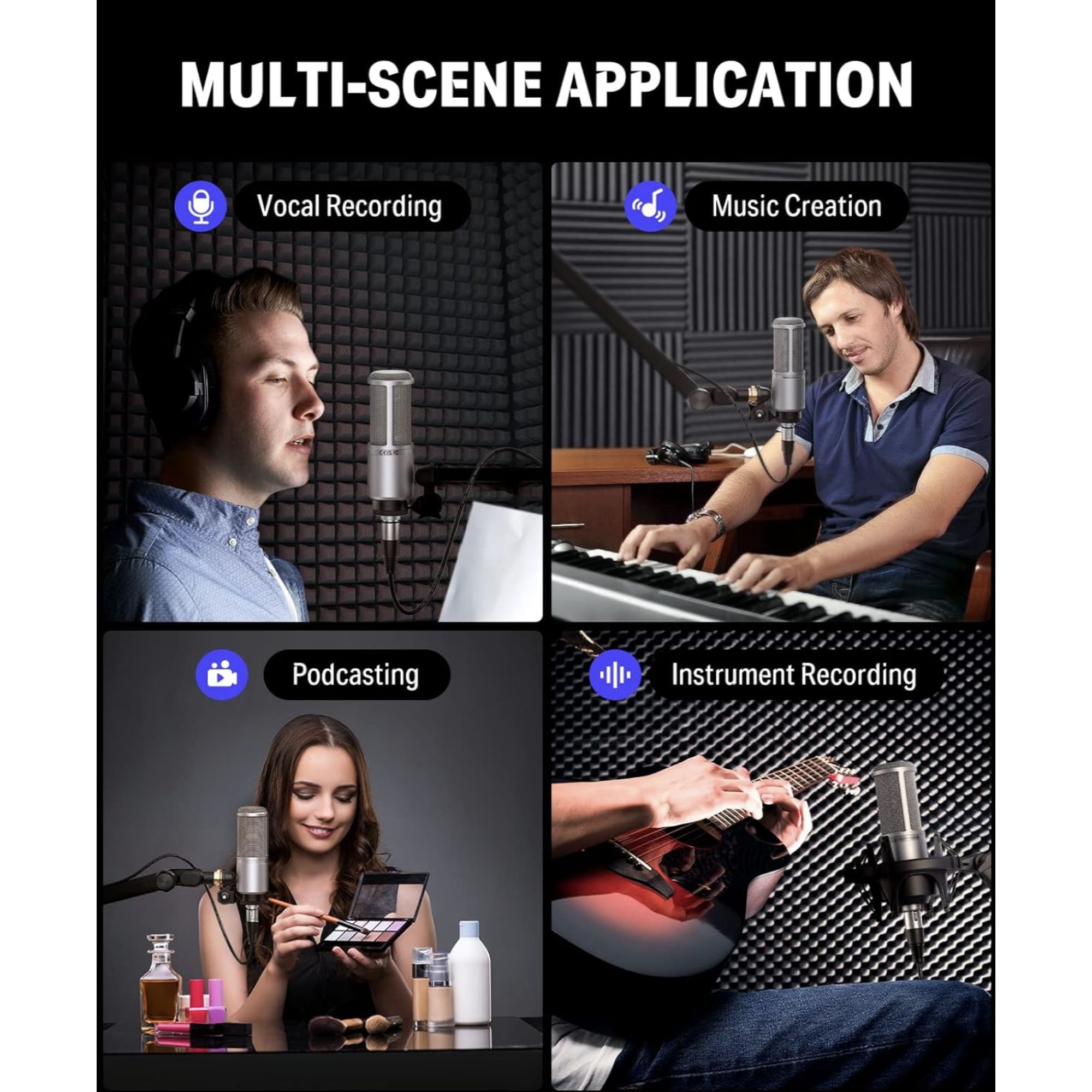 Donner DC-20 Condenser Microphone Cardioid Podcast Mic Kit with Tripod Shock Mount Windscreen XLR Cable and Storage Bag Professional 16mm Large-Diaphragm Recording Microphone for Home Studio