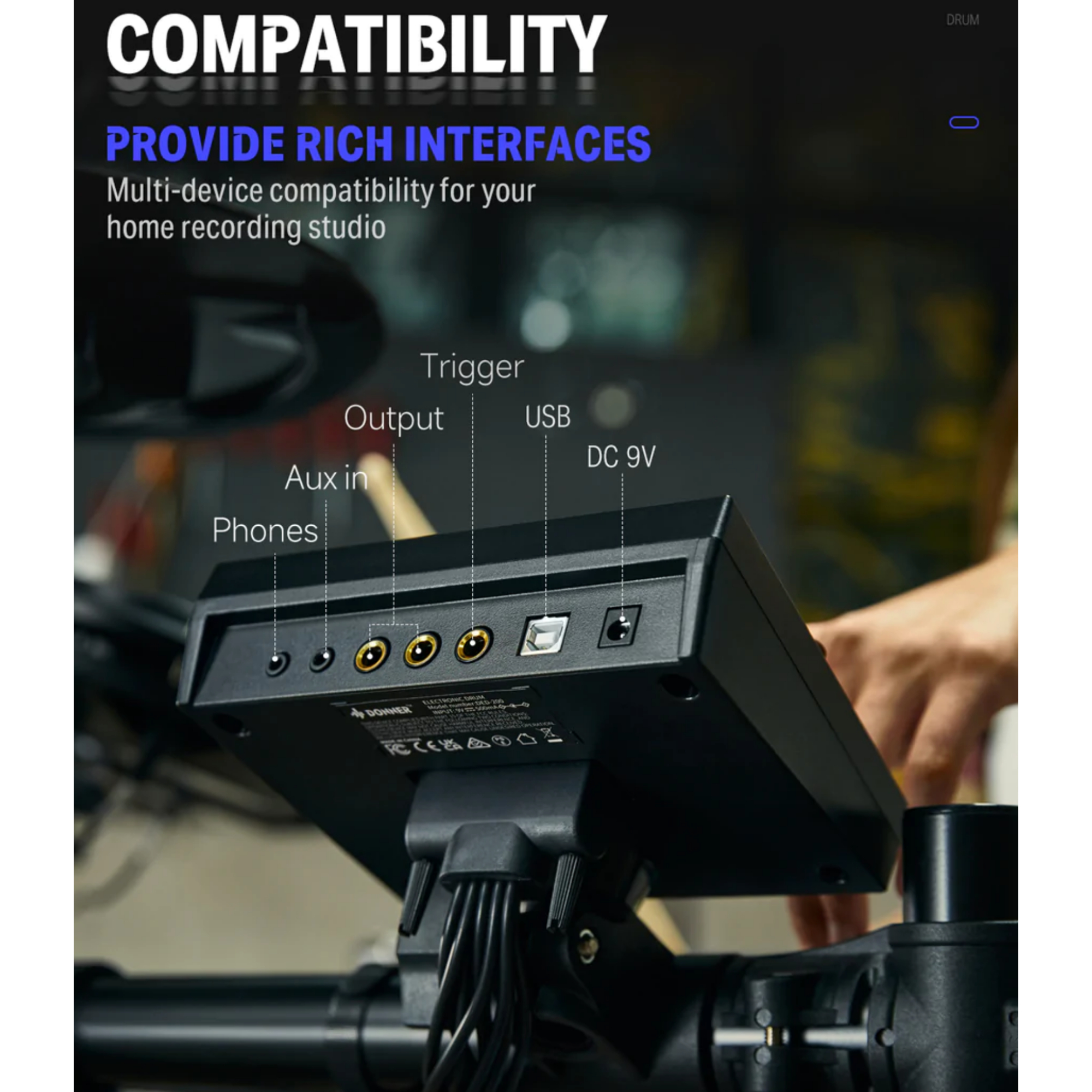 Donner DED-200 Electronic Drum Set 5-Drum 3-Cymbal 450-Sound with Drum ThroneHeadphone