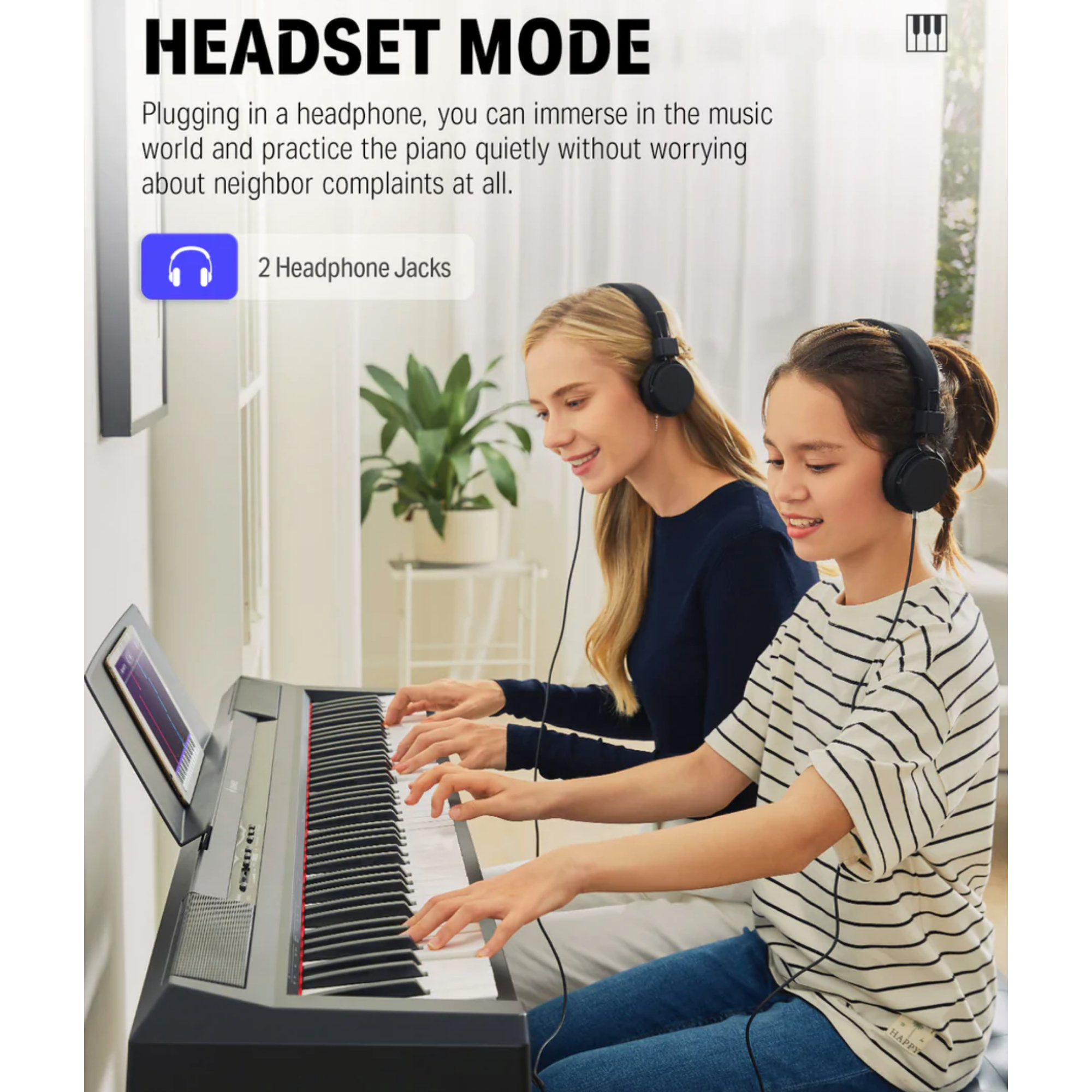 DEP-10 Beginner Digital Piano 88 Key Full-Size Semi-Weighted Keyboard Portable Electric Piano with Sustain Pedal Power Supply