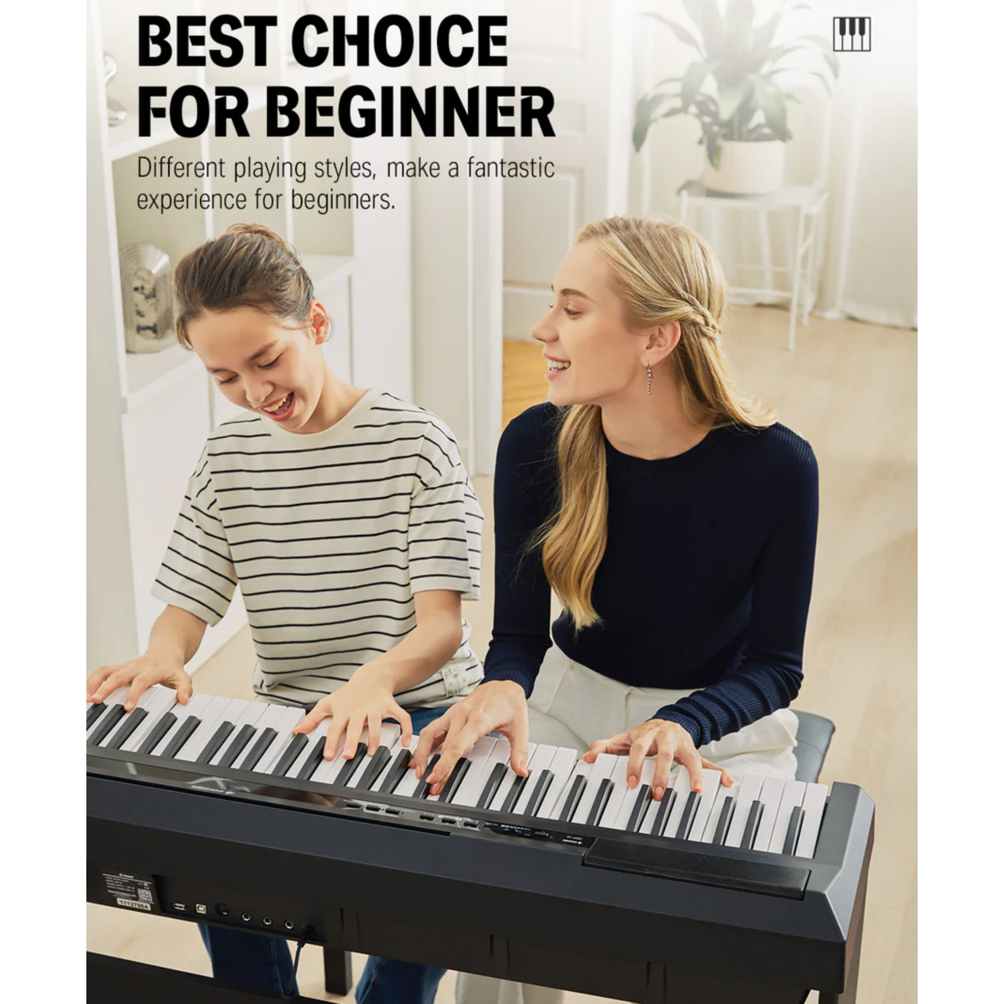 DEP-10 Beginner Digital Piano 88 Key Full-Size Semi-Weighted Keyboard Portable Electric Piano with Sustain Pedal Power Supply