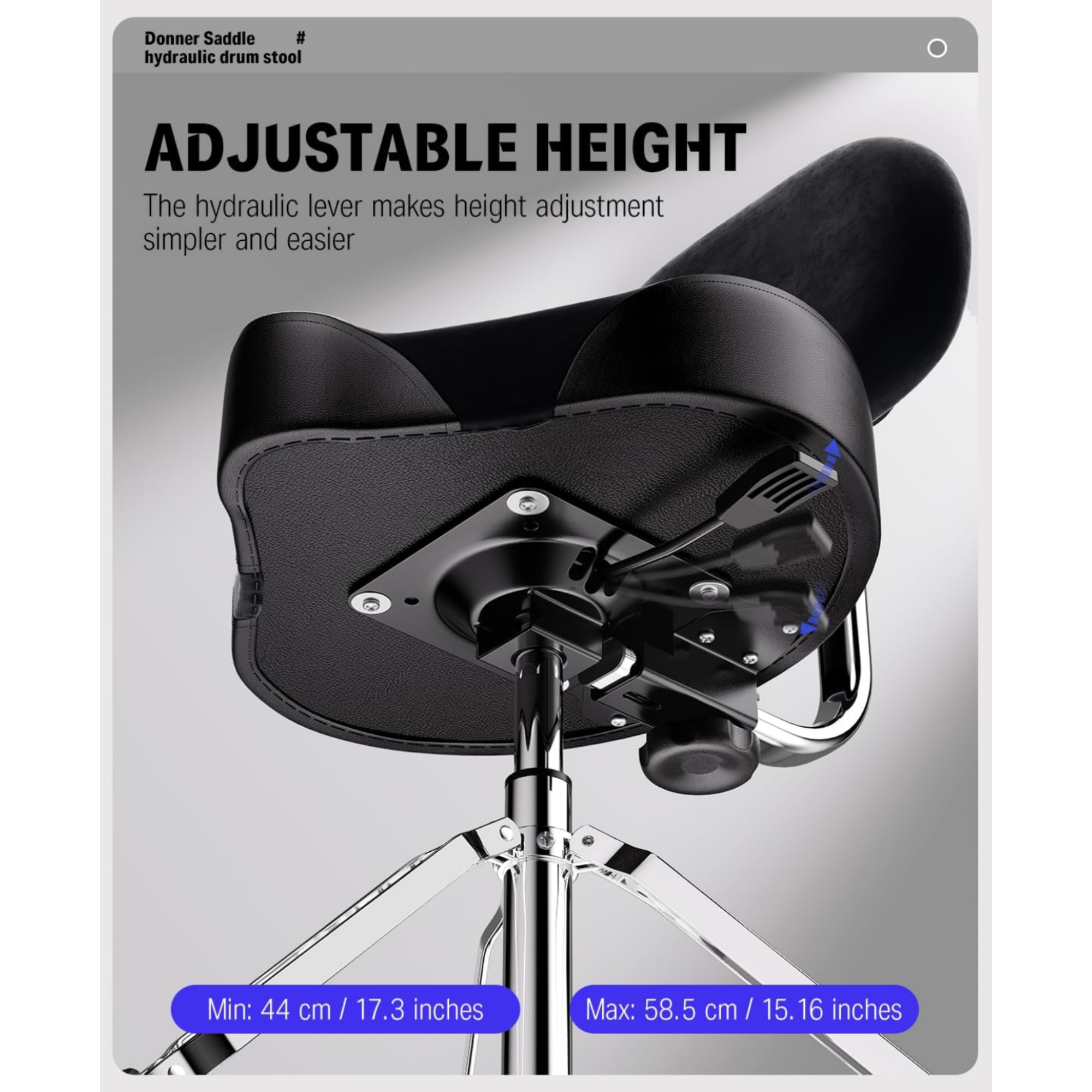 Donner DHT250 Drum Throne with Backrest Heavy Duty Hydraulic Drum Stool Height Adjustable Motorcycle Style Drum Seat Saddle Drum Throne for Adults Drummers BROWN