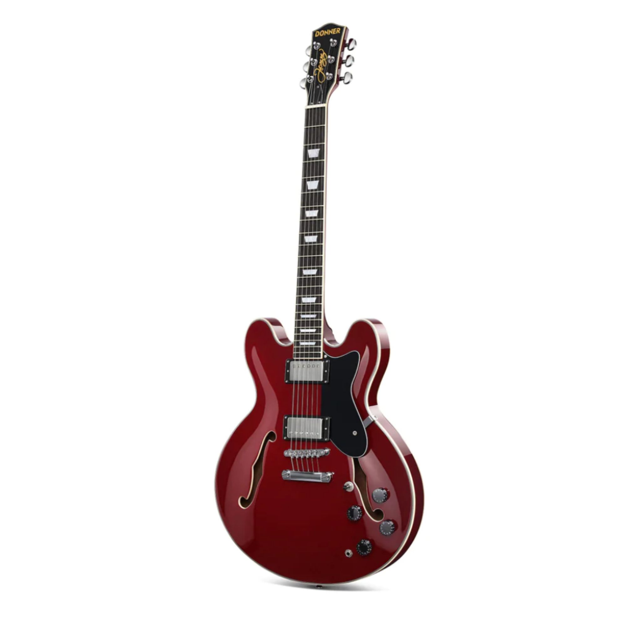 Donner Semi-Hollow Electric Guitar DJP-1000 Jazz Guitar with H-H Pickups Coil-splitting Function 335 Electric Guitar Bonus Bag Cable Strap